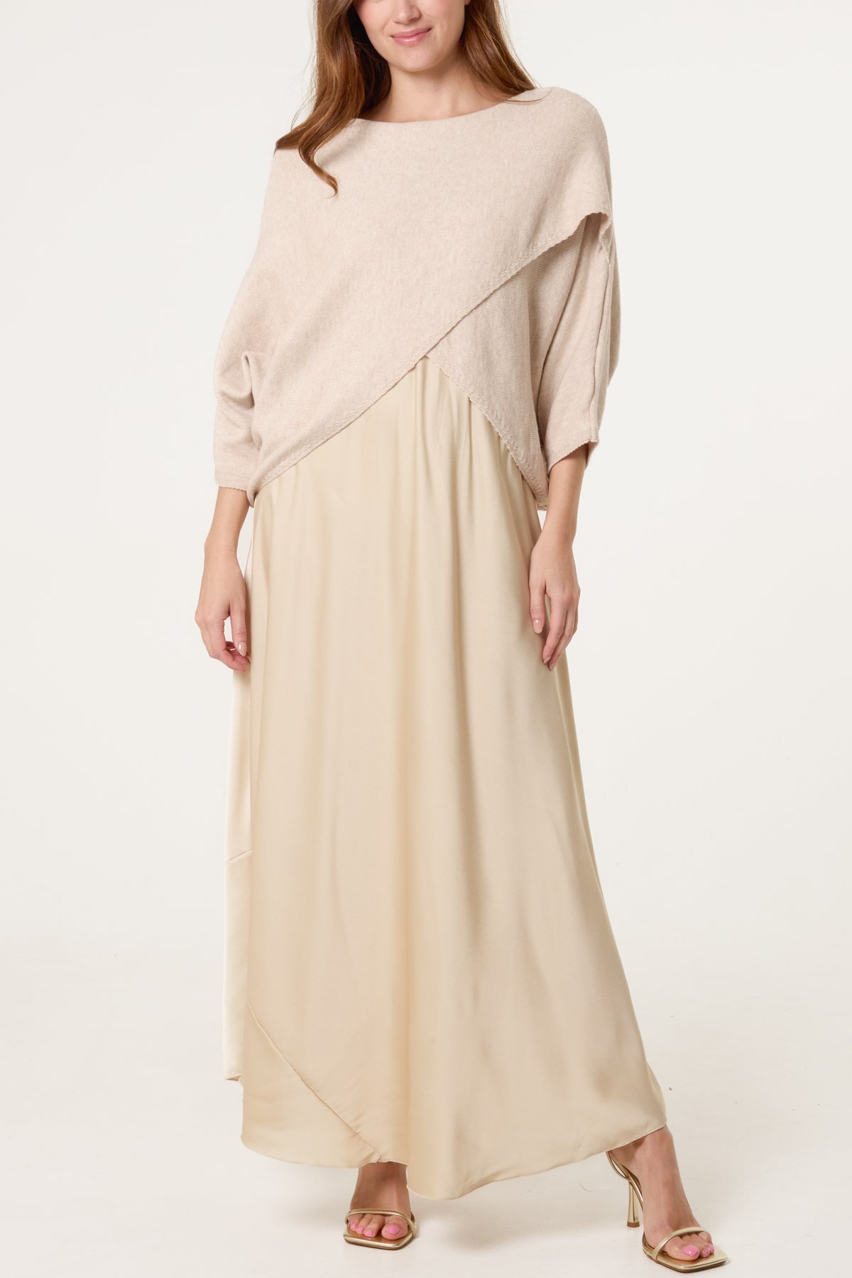 Open Knit Top & Satin Dress Set