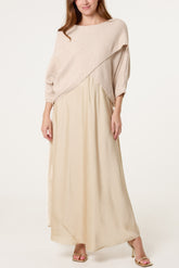 Open Knit Top & Satin Dress Set