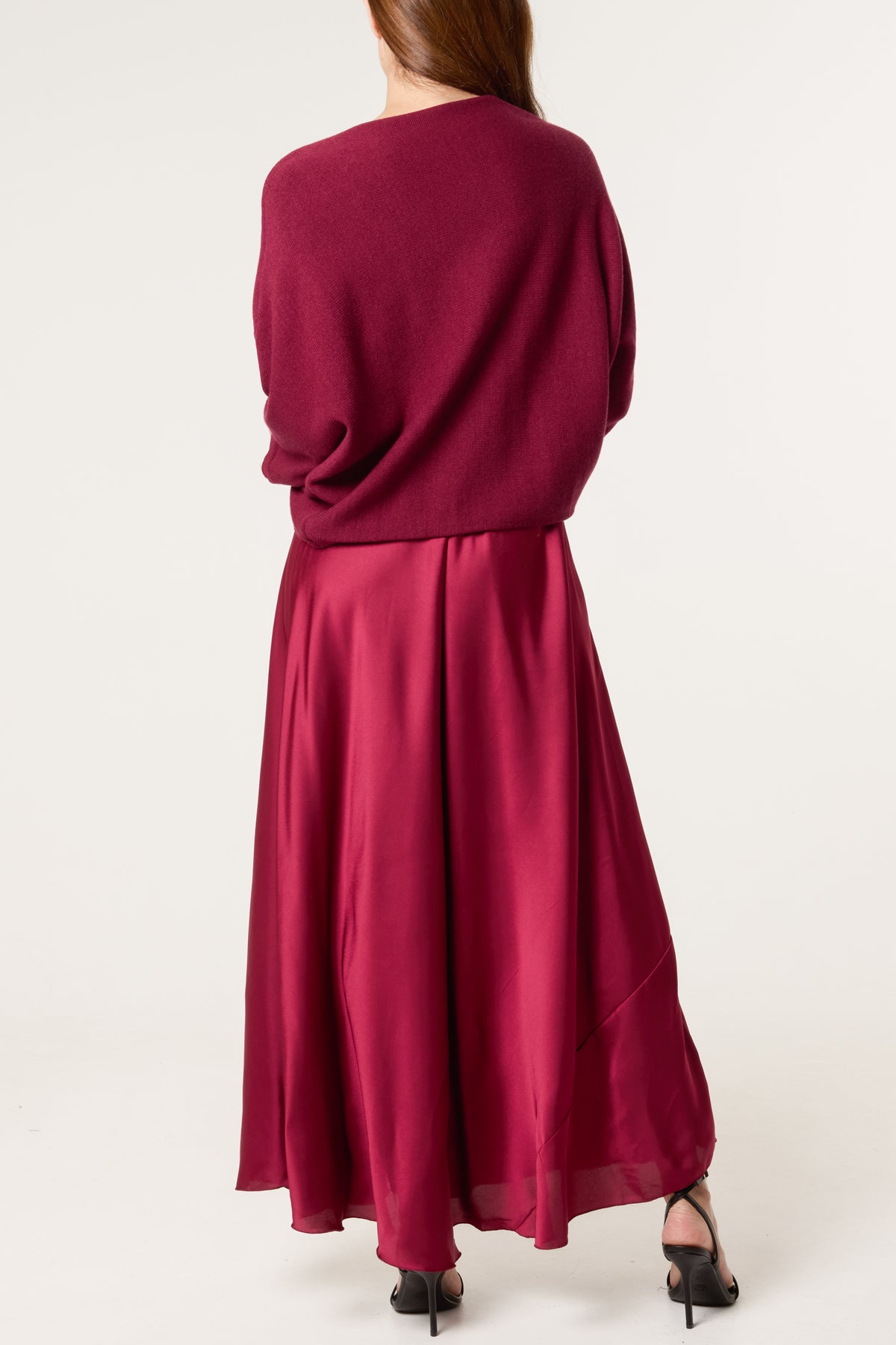 Open Knit Top & Satin Dress Set