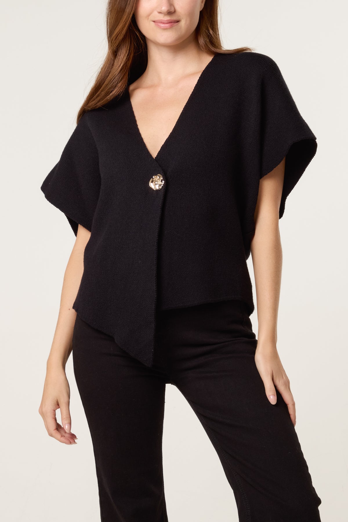 Asymmetric Short Sleeve Knit Top