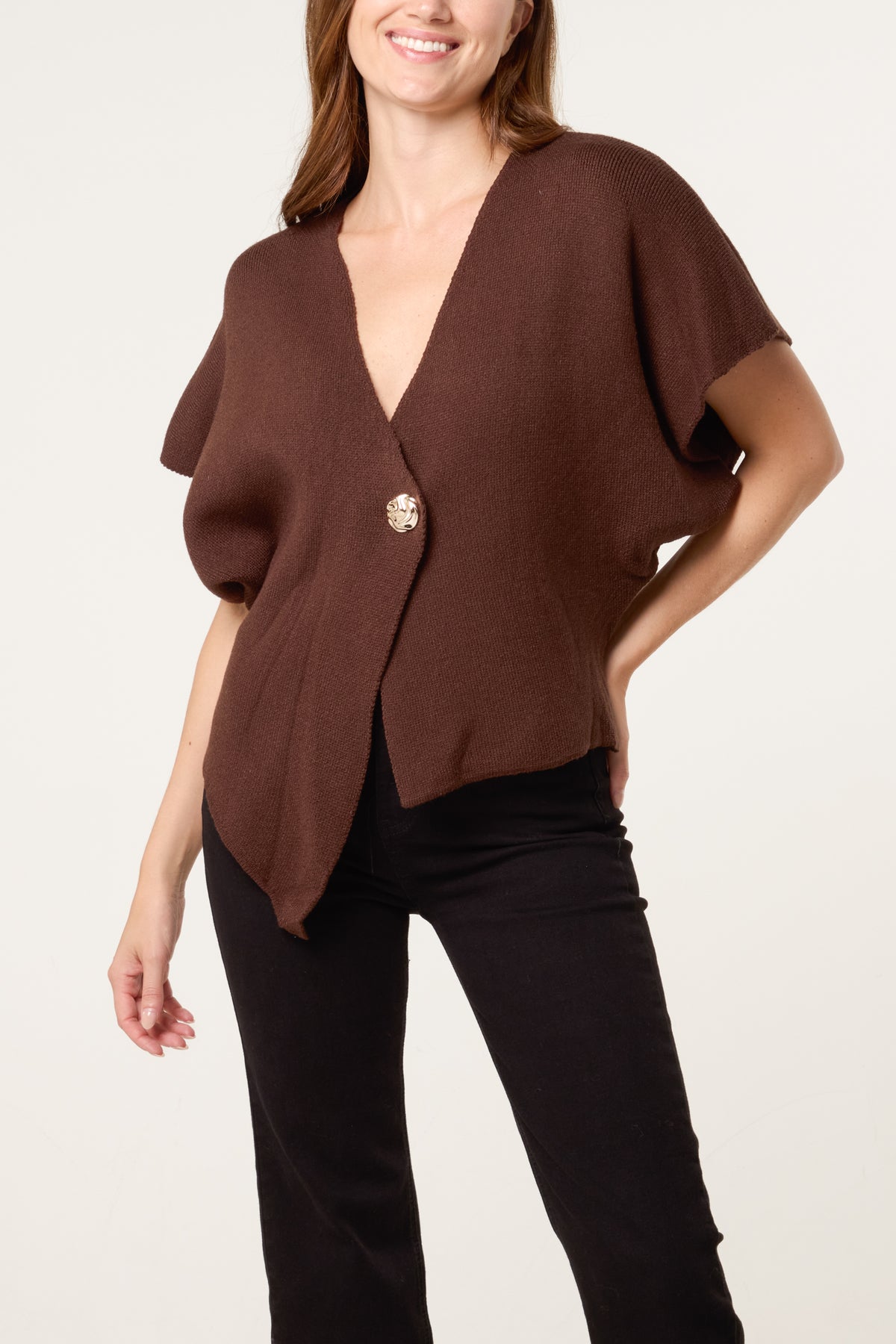 Asymmetric Short Sleeve Knit Top