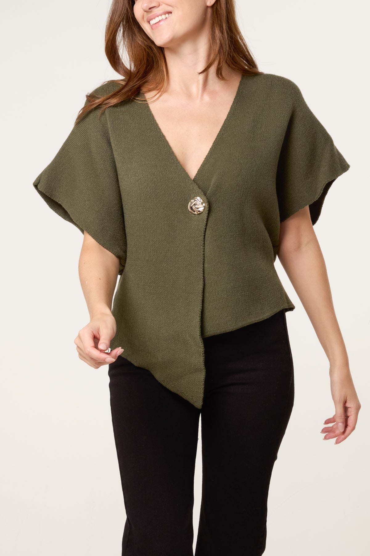 Asymmetric Short Sleeve Knit Top