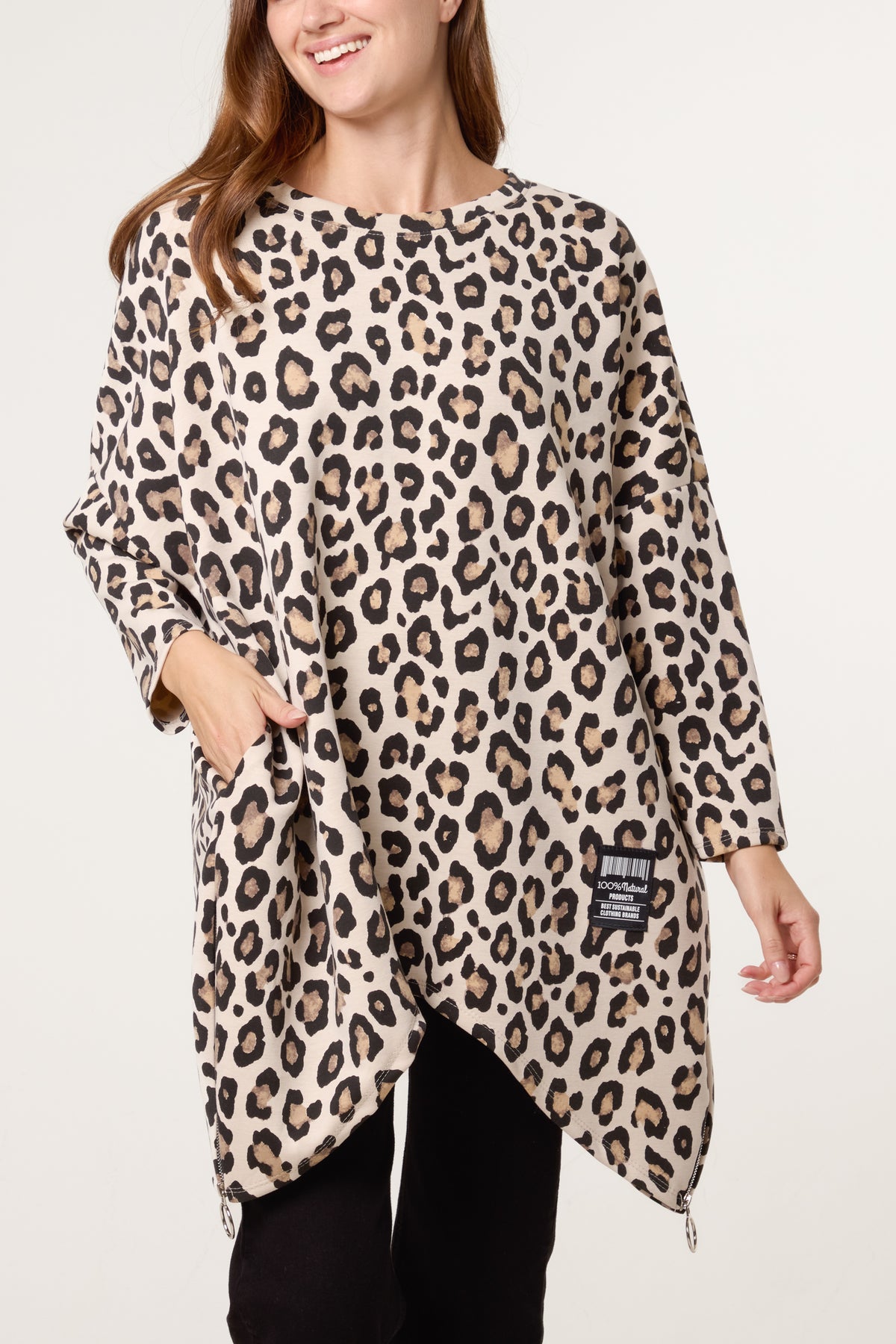 Leopard Print Side Zip Sweatshirt