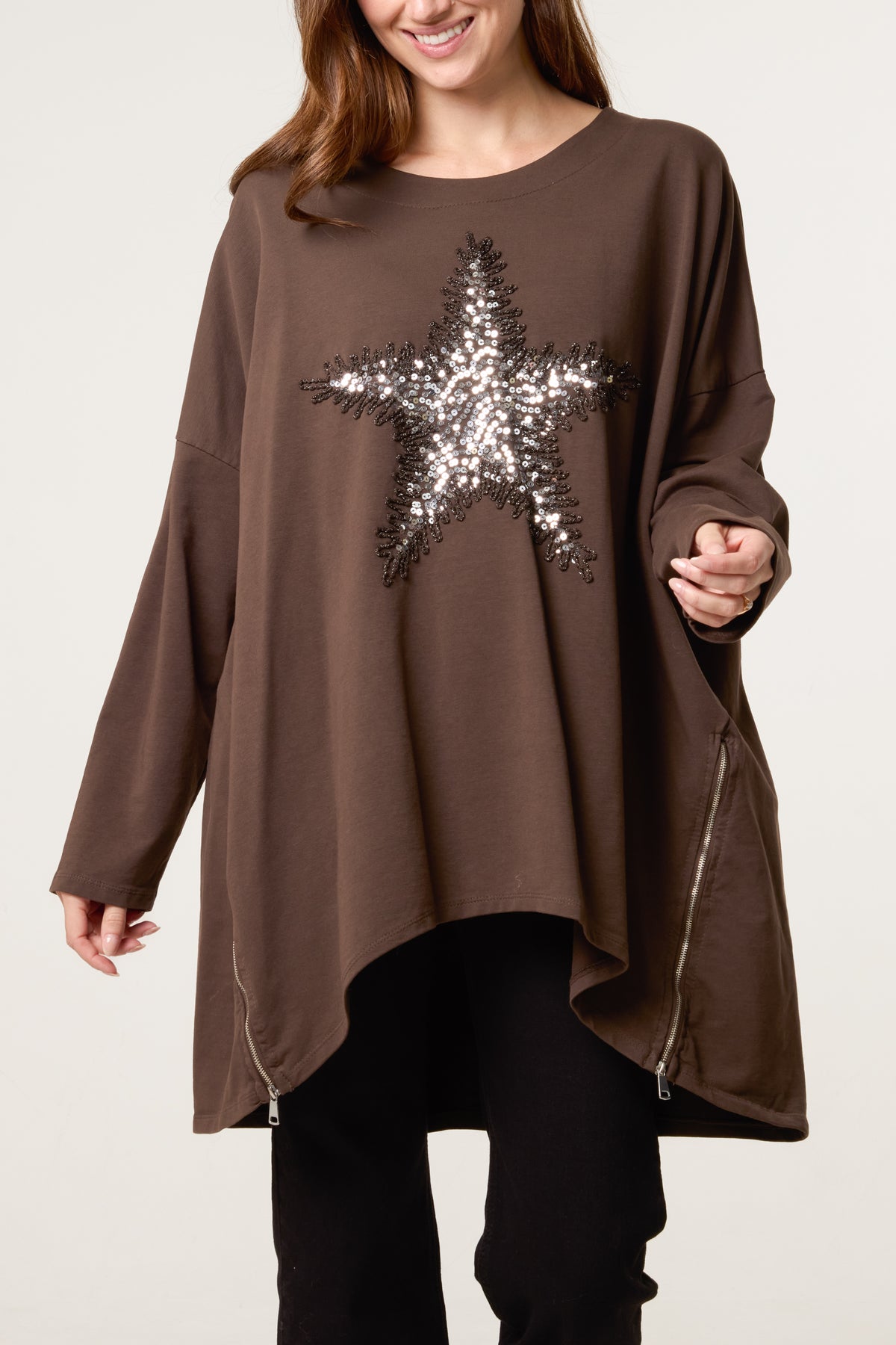 Sequin Star Cotton Blend Sweat Top