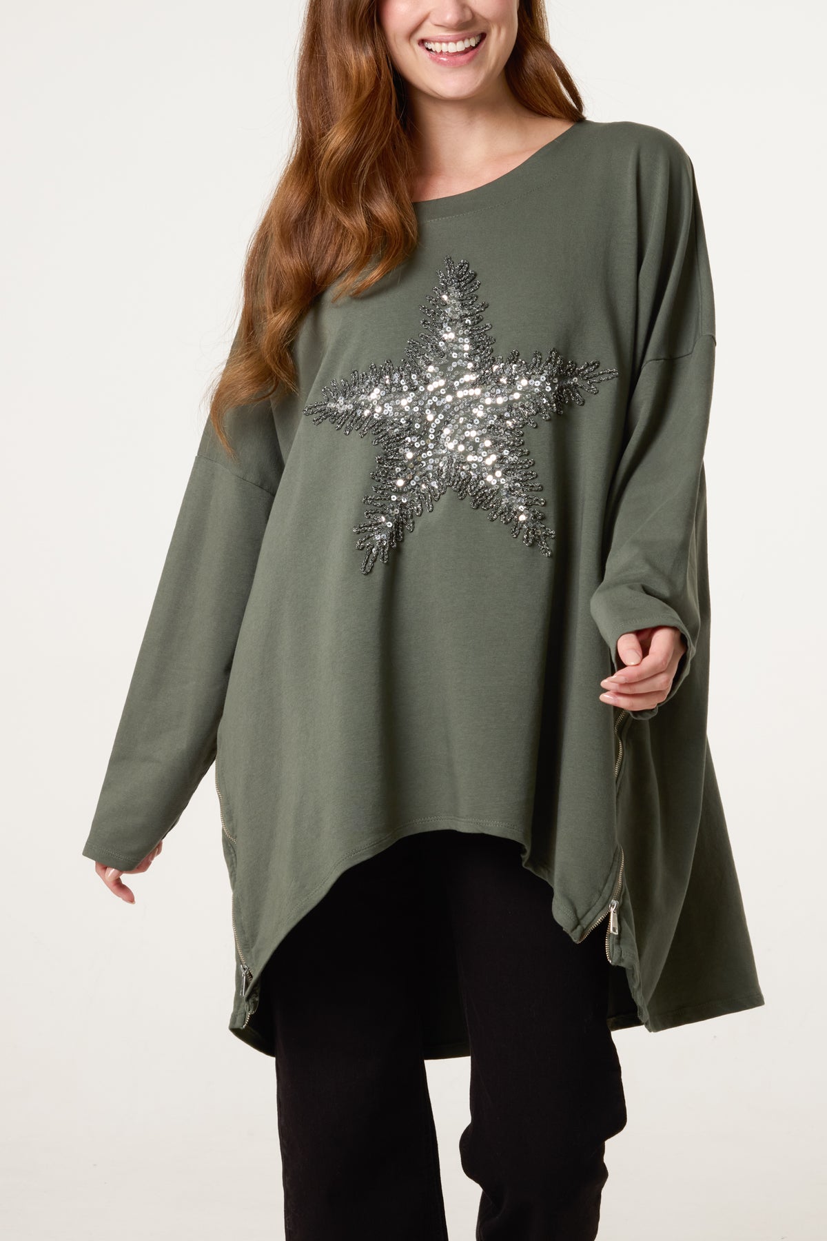 Sequin Star Cotton Blend Sweat Top