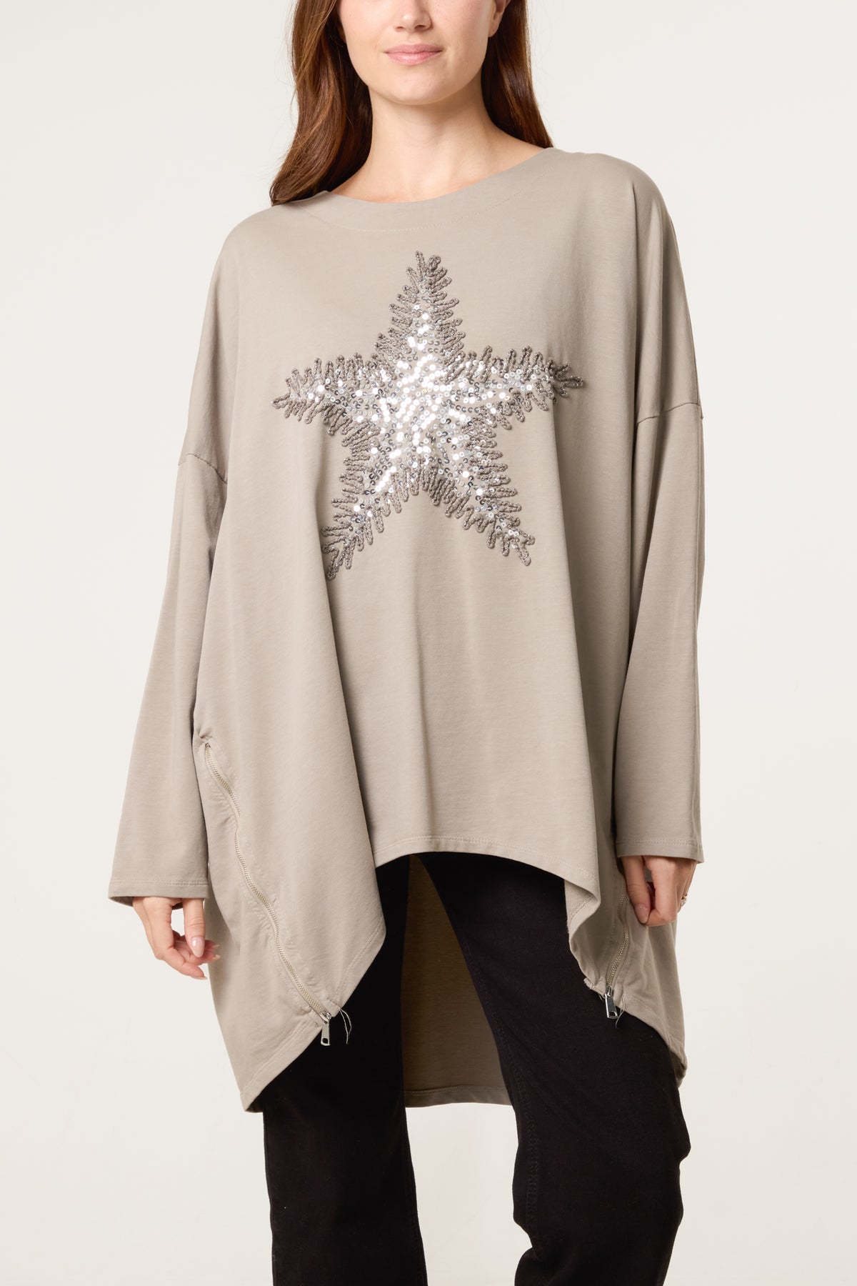 Sequin Star Cotton Blend Sweat Top