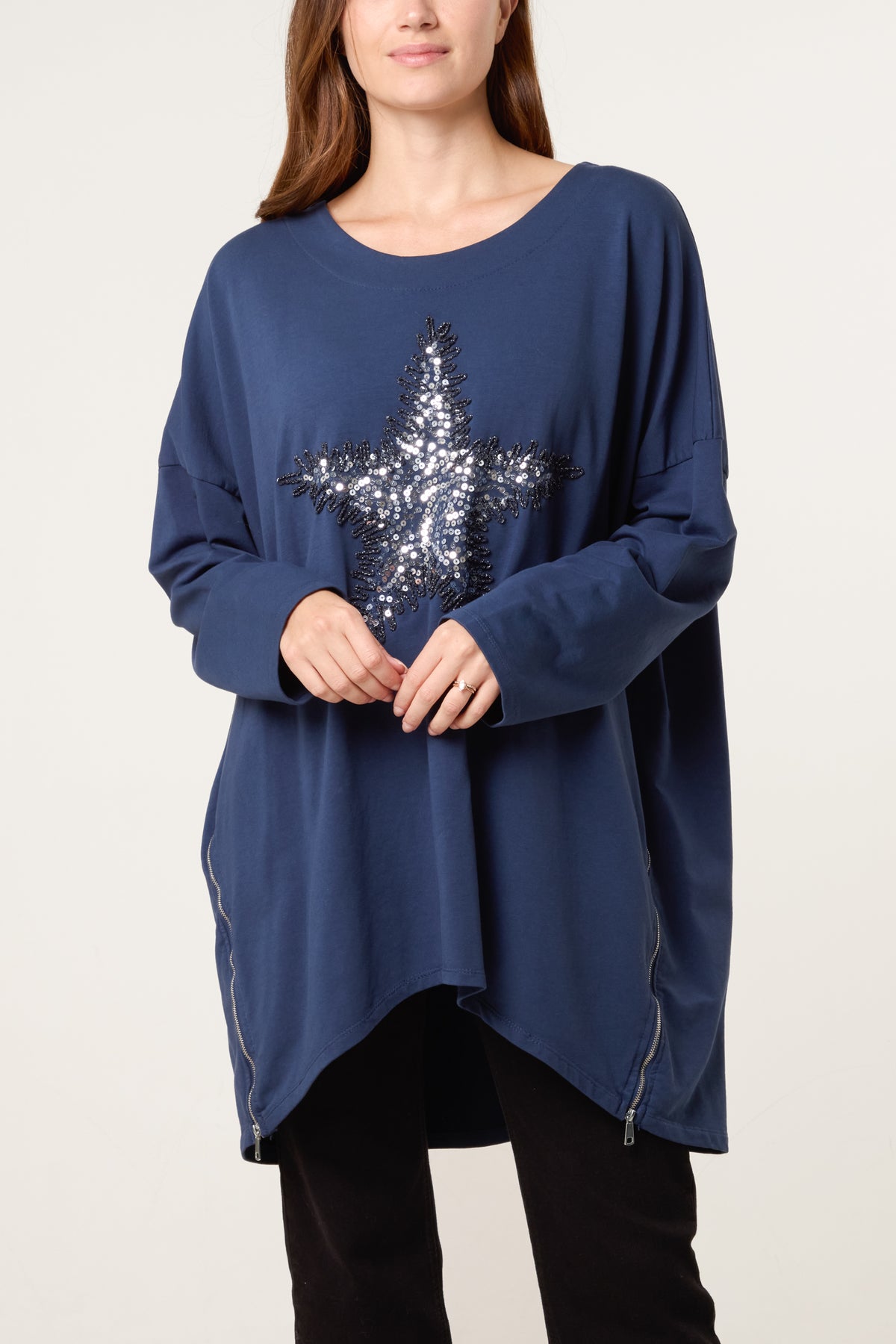 Sequin Star Cotton Blend Sweat Top