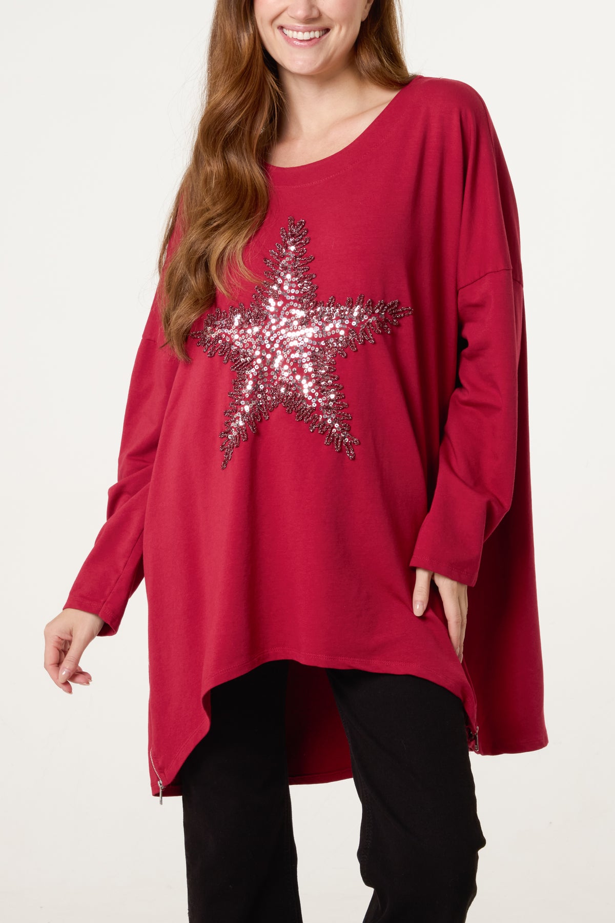 Sequin Star Cotton Blend Sweat Top