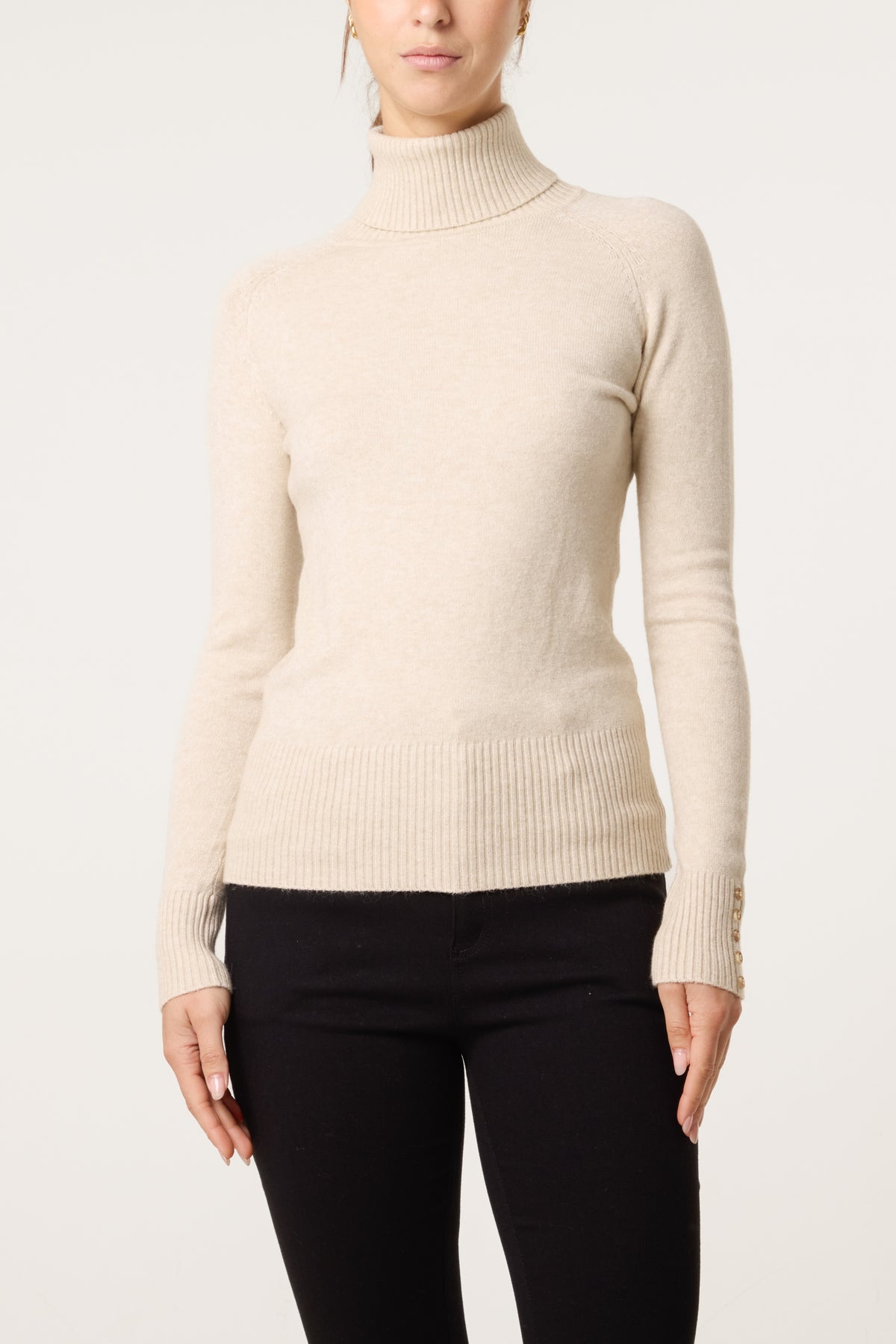 Roll Neck Button Cuff Jumper