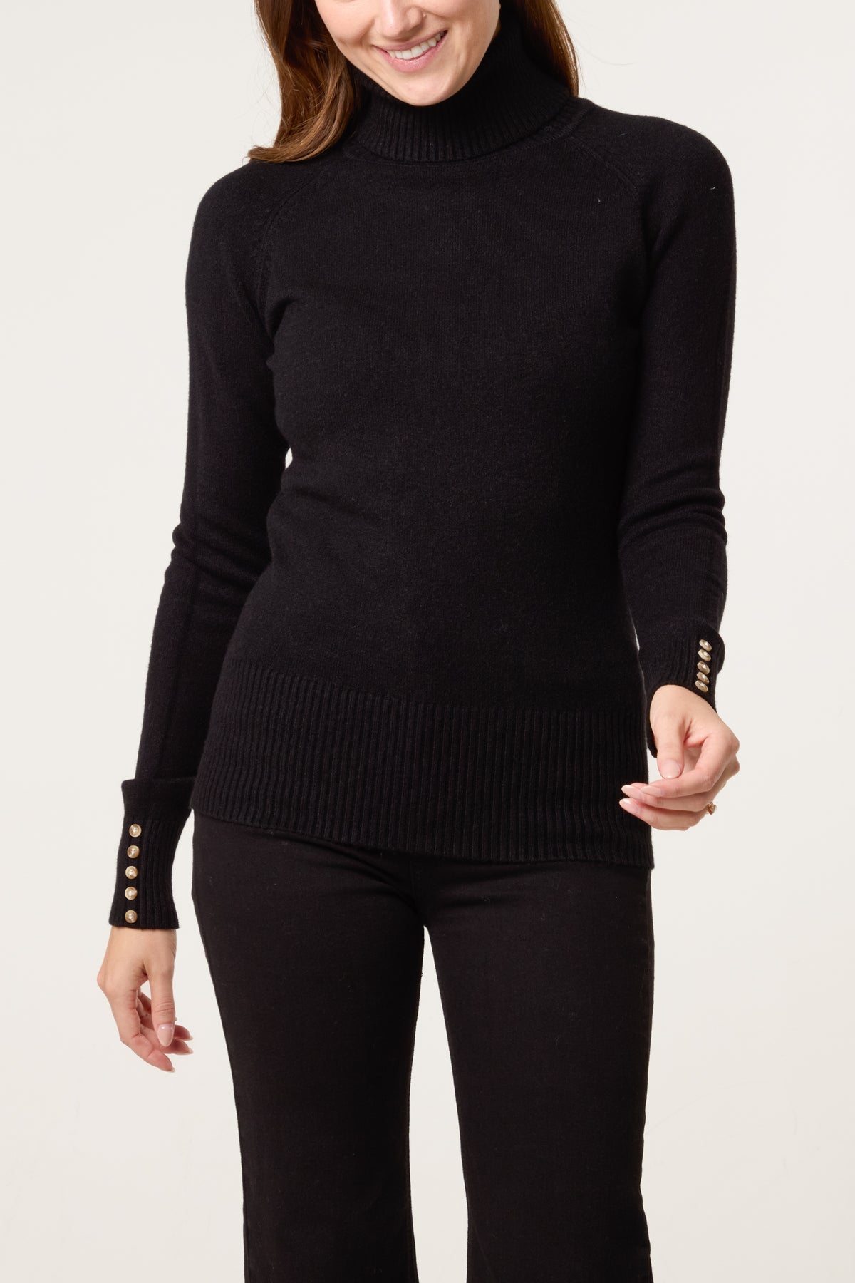 Roll Neck Button Cuff Jumper