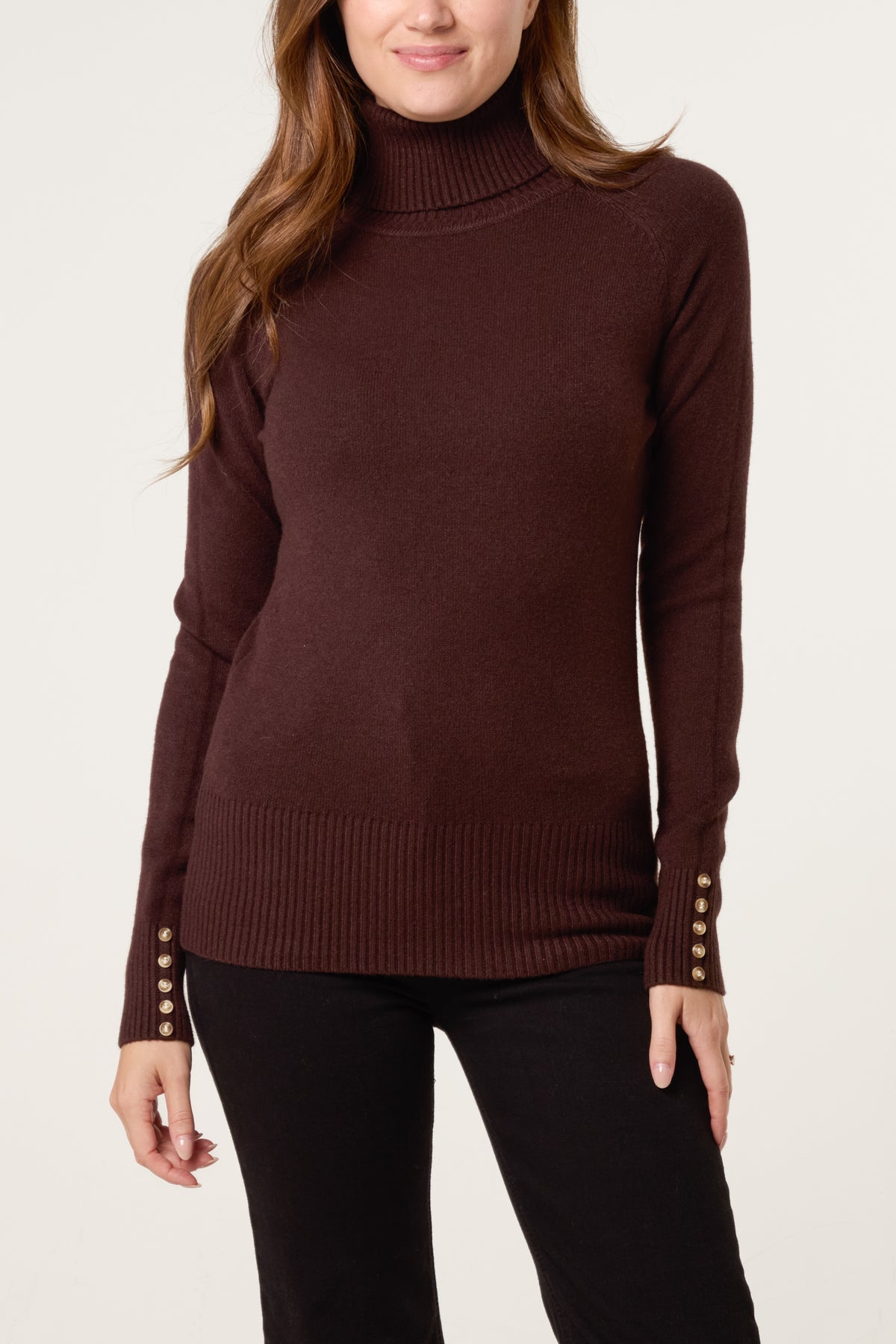 Roll Neck Button Cuff Jumper