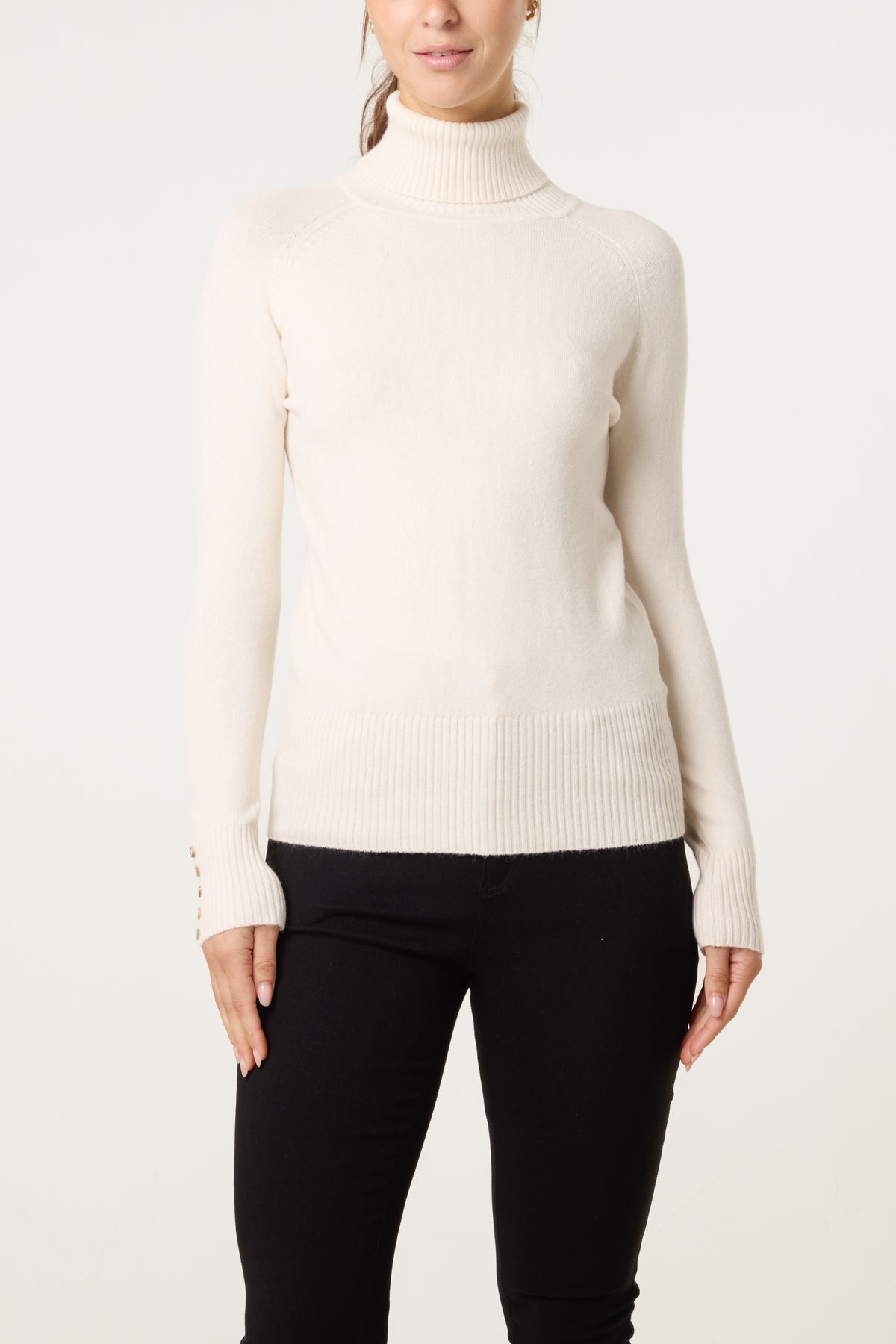Roll Neck Button Cuff Jumper