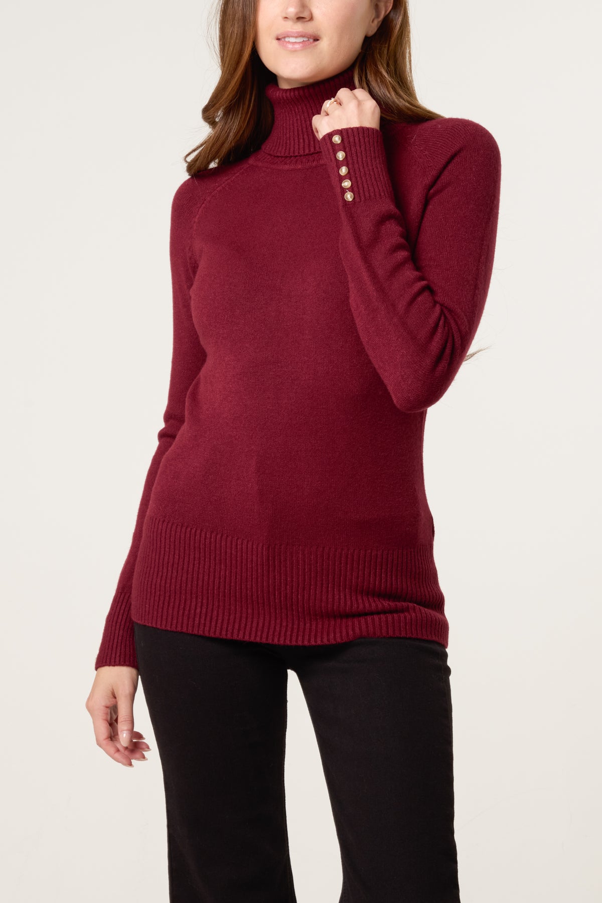 Roll Neck Button Cuff Jumper