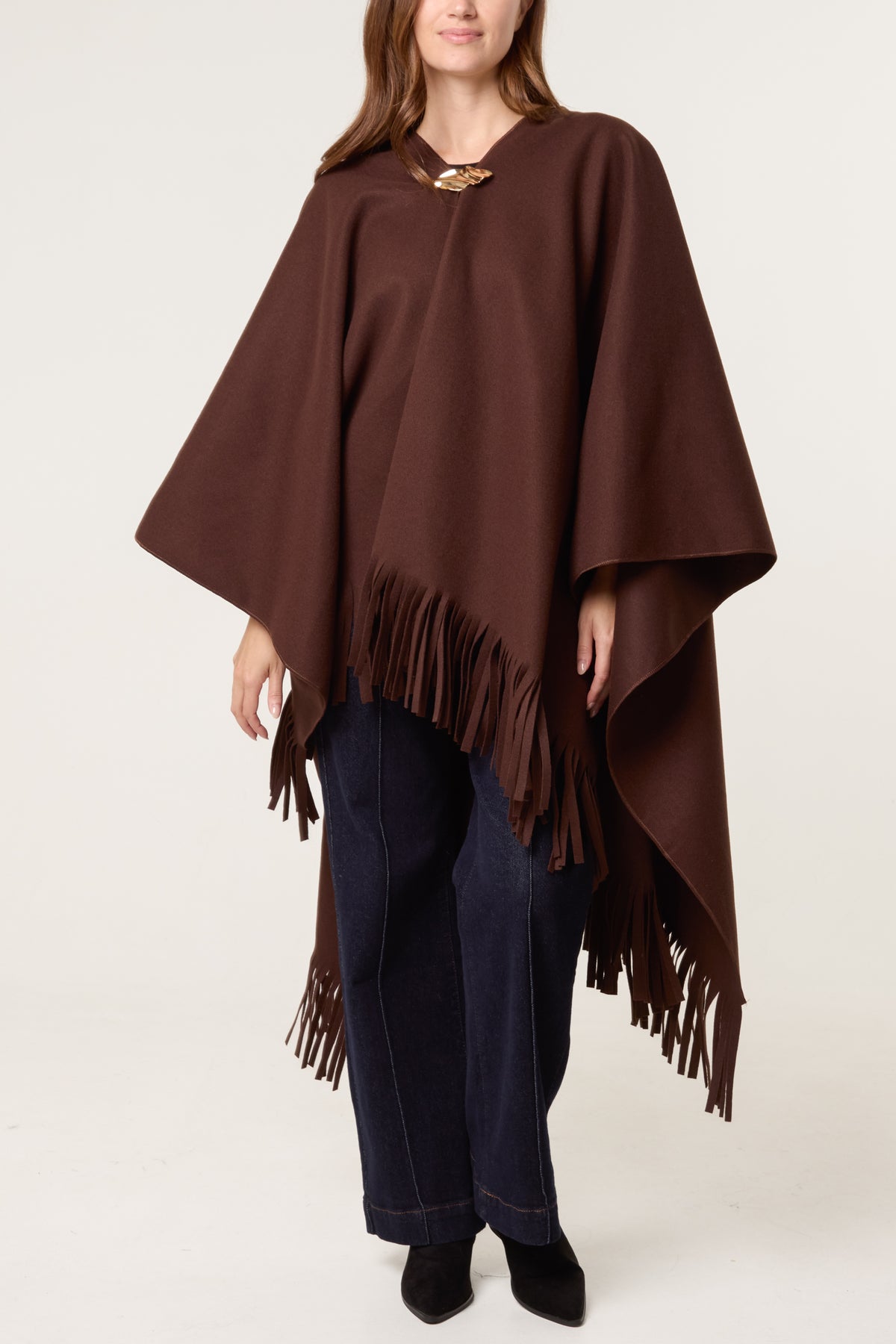 Brooch Fringe Hem Cape