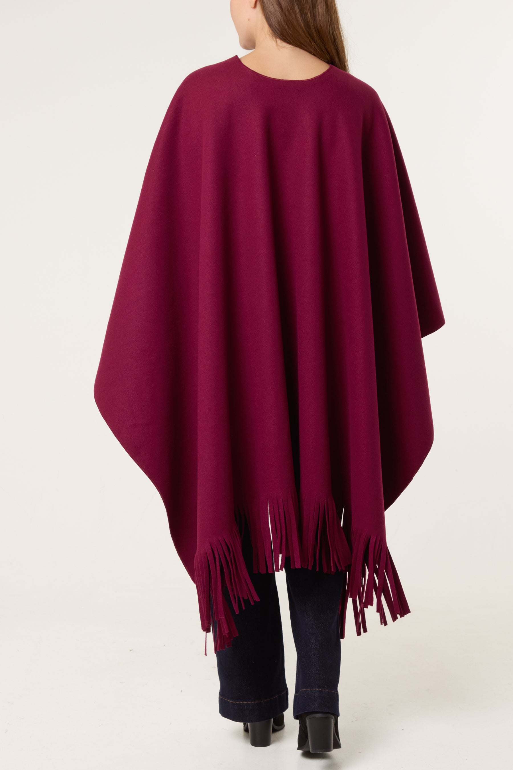 Brooch Fringe Hem Cape