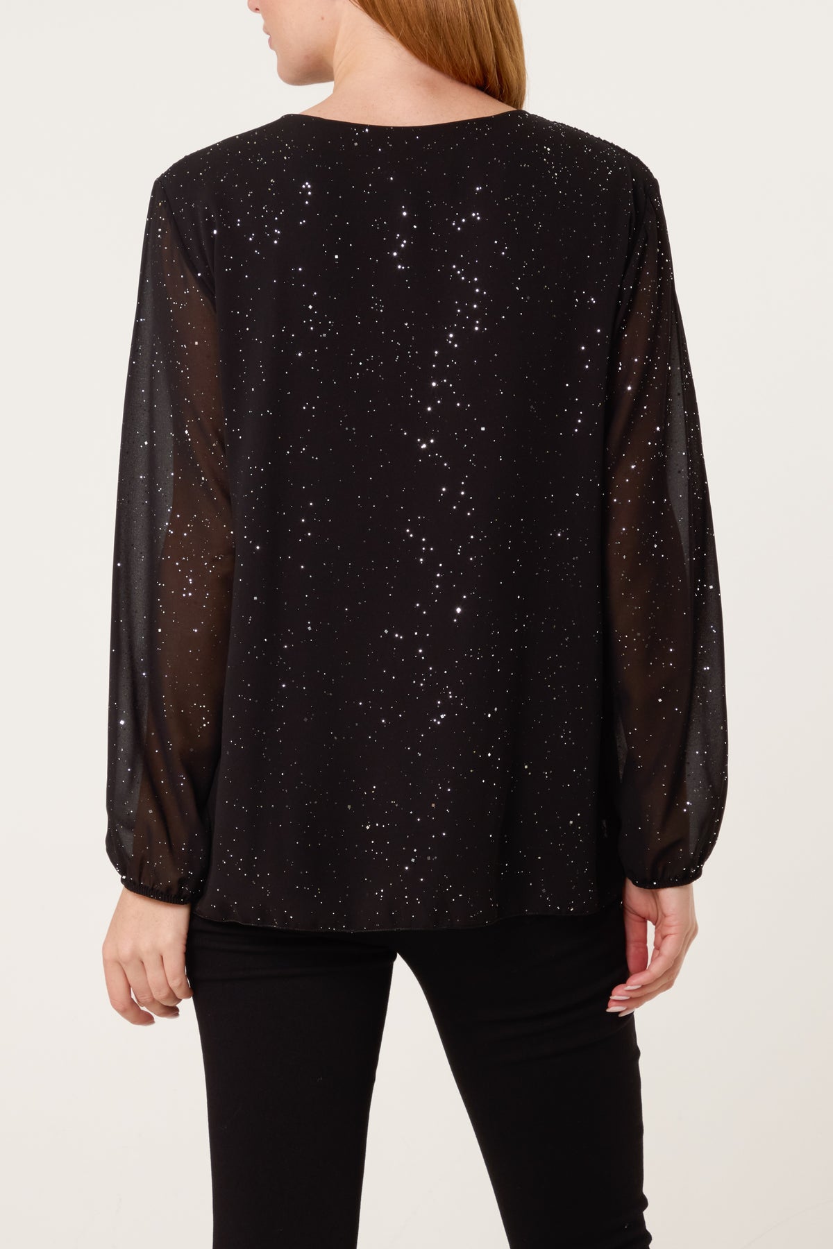 Glitter Pleated Long Sleeve Blouse