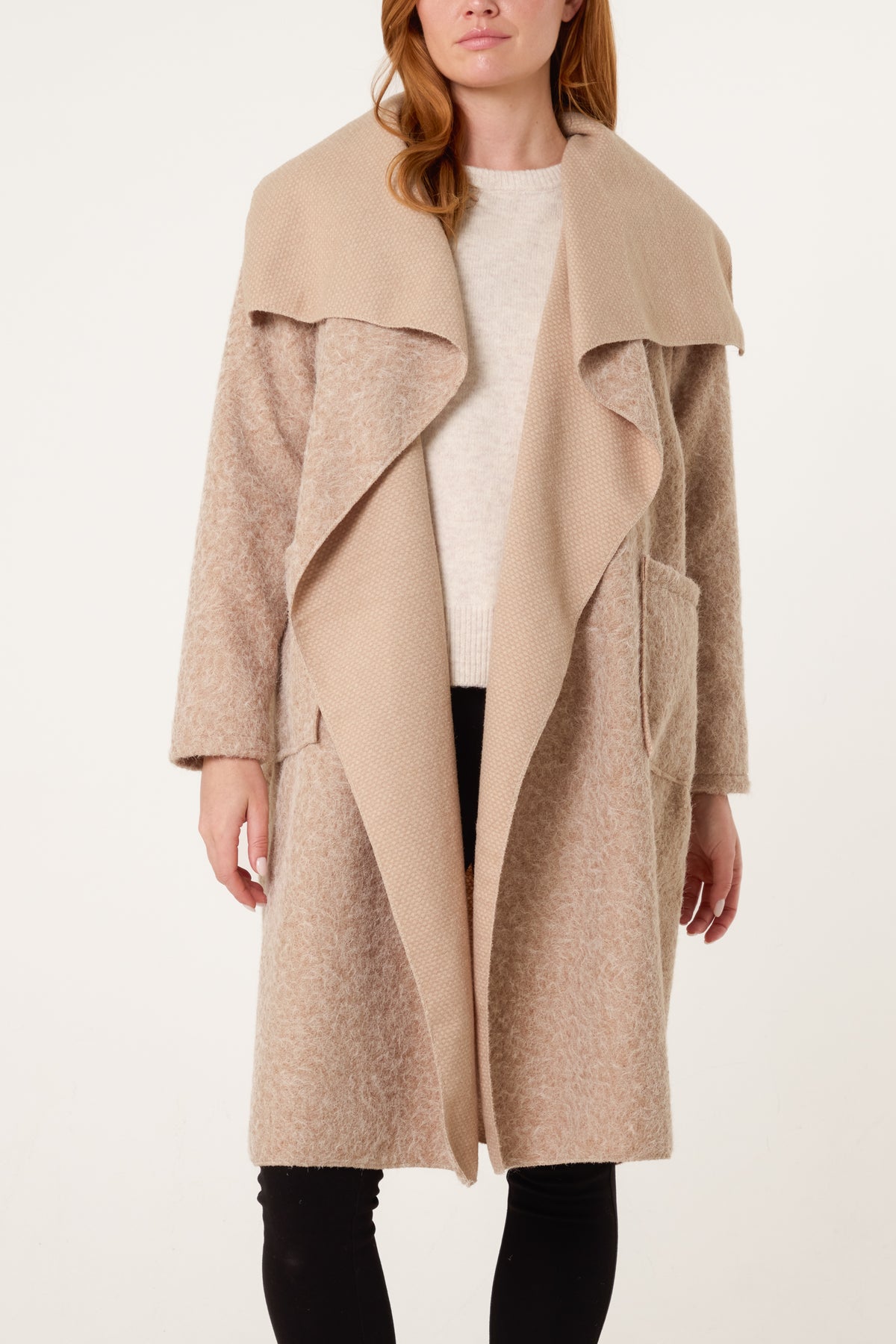 Brushed Wool Like Waterfall Coat