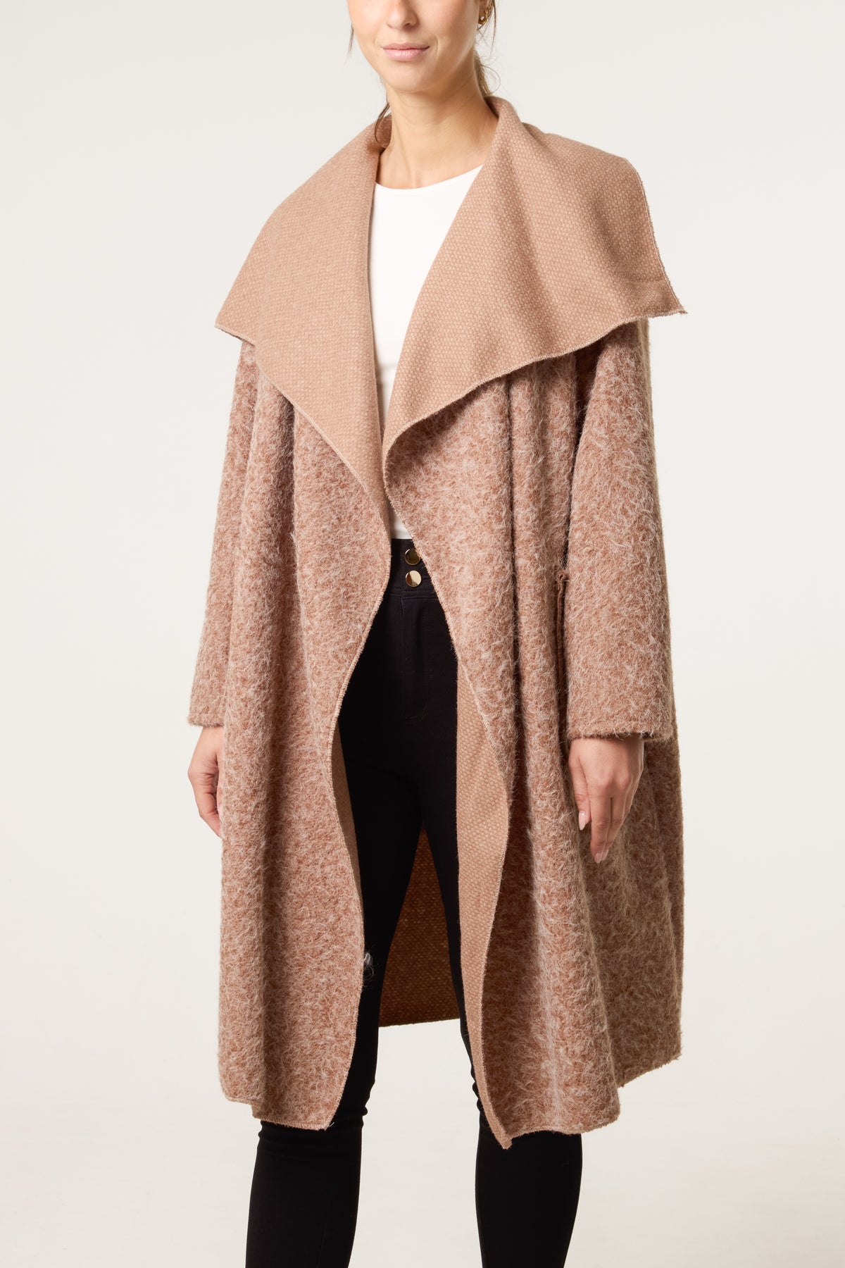 Brushed Wool Like Waterfall Coat