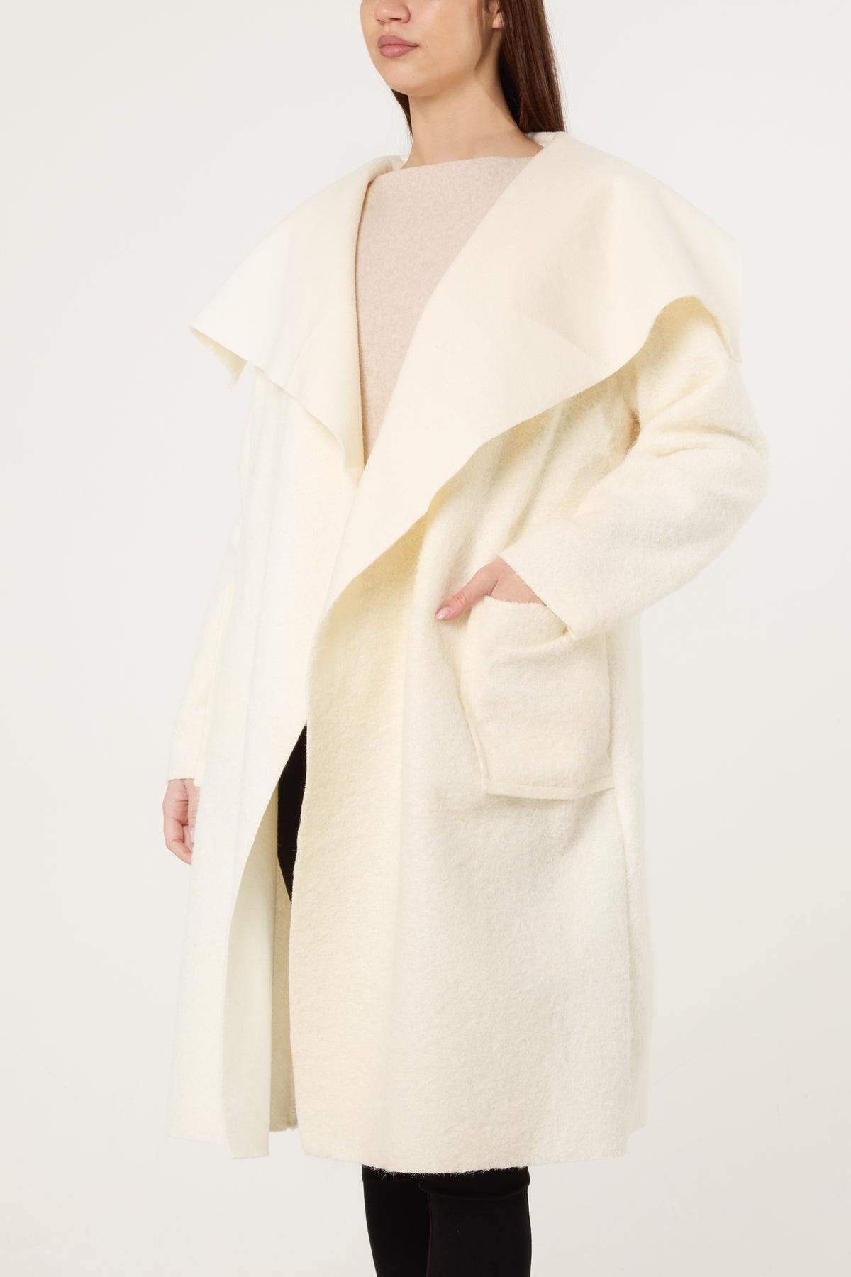 Brushed Wool Like Waterfall Coat