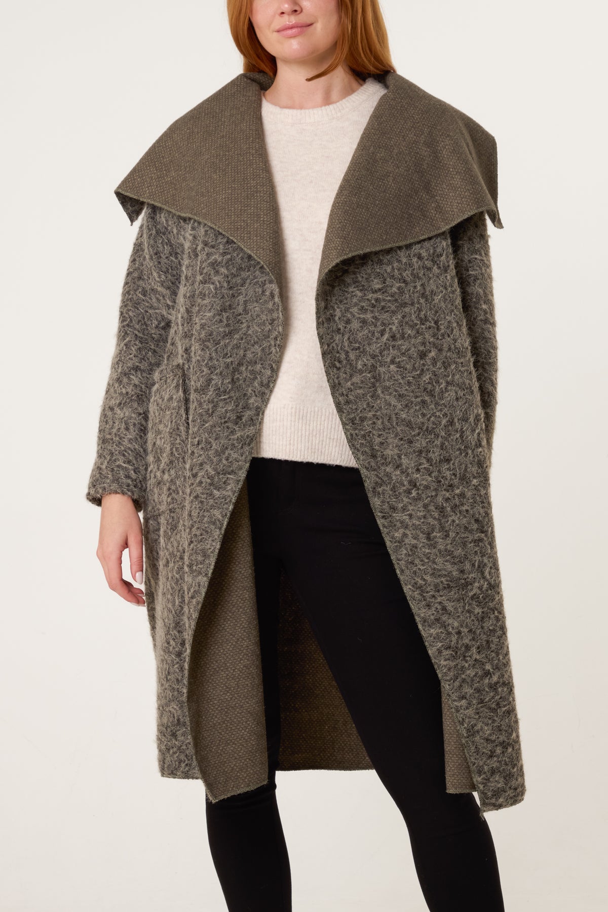 Brushed Wool Like Waterfall Coat