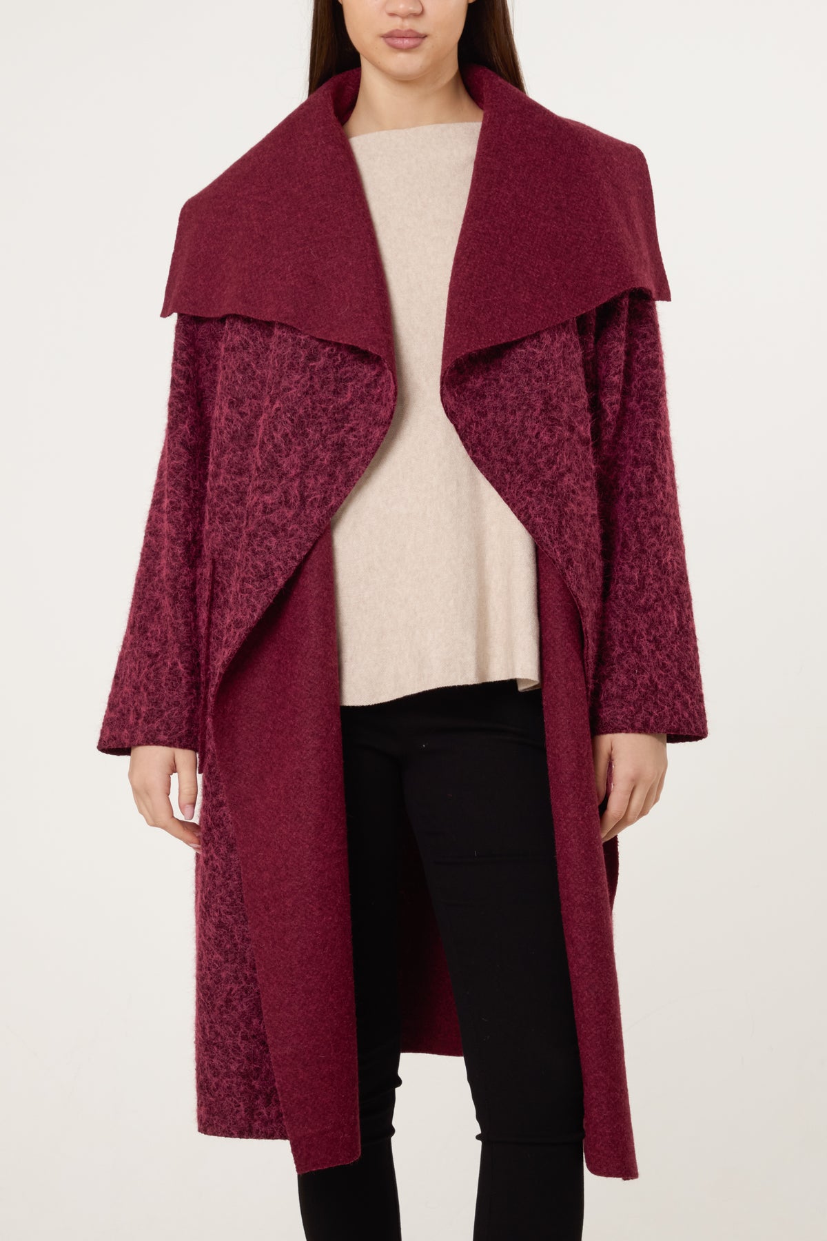 Brushed Wool Like Waterfall Coat