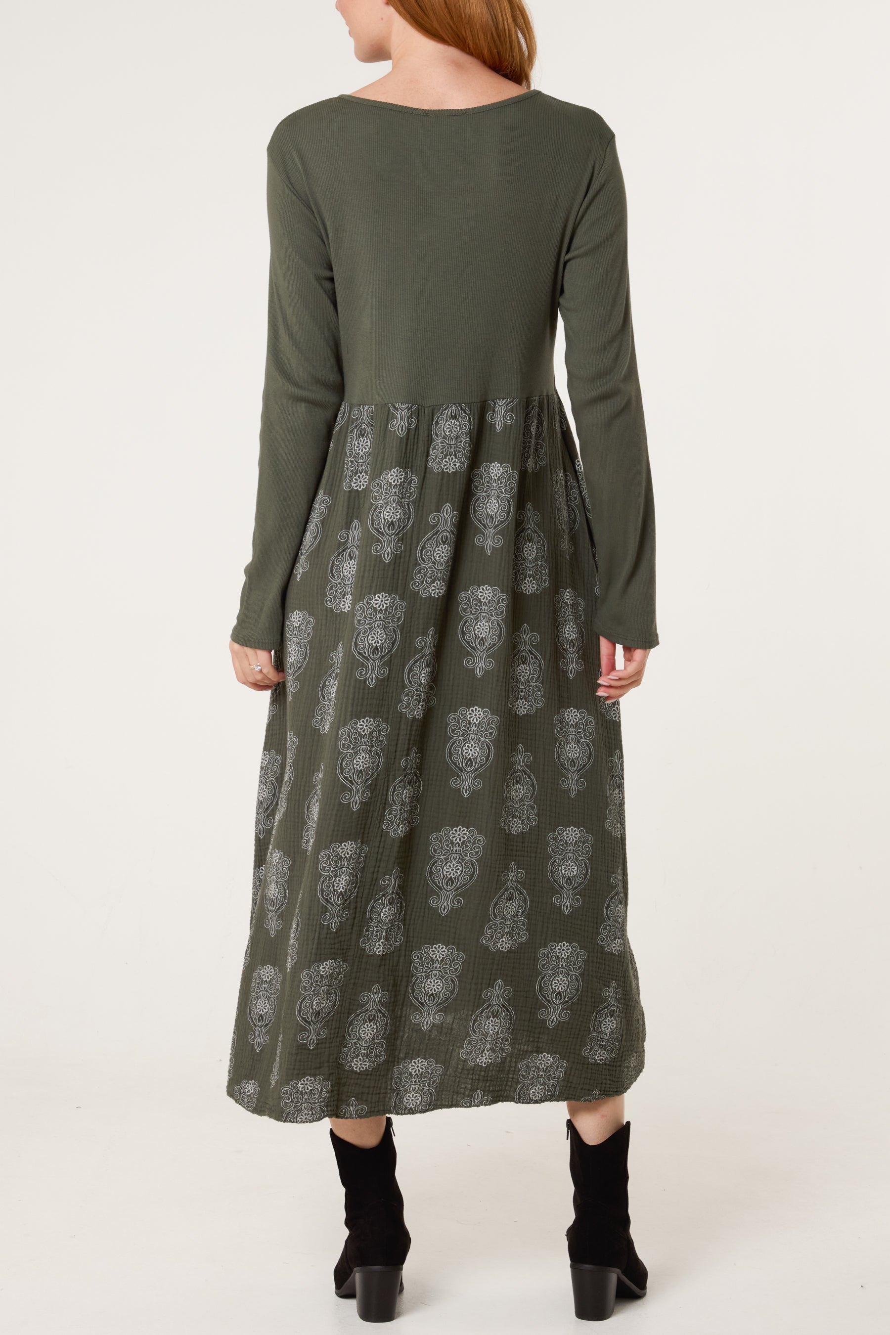 Ribbed Long Sleeve Mandala Dress