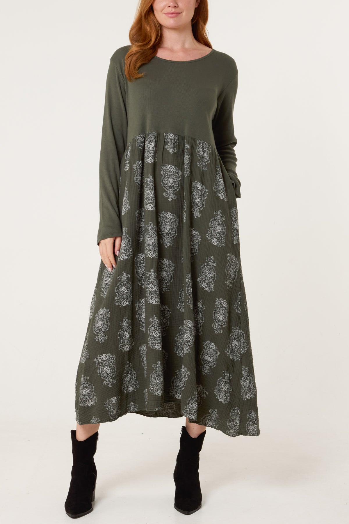 Ribbed Long Sleeve Mandala Dress