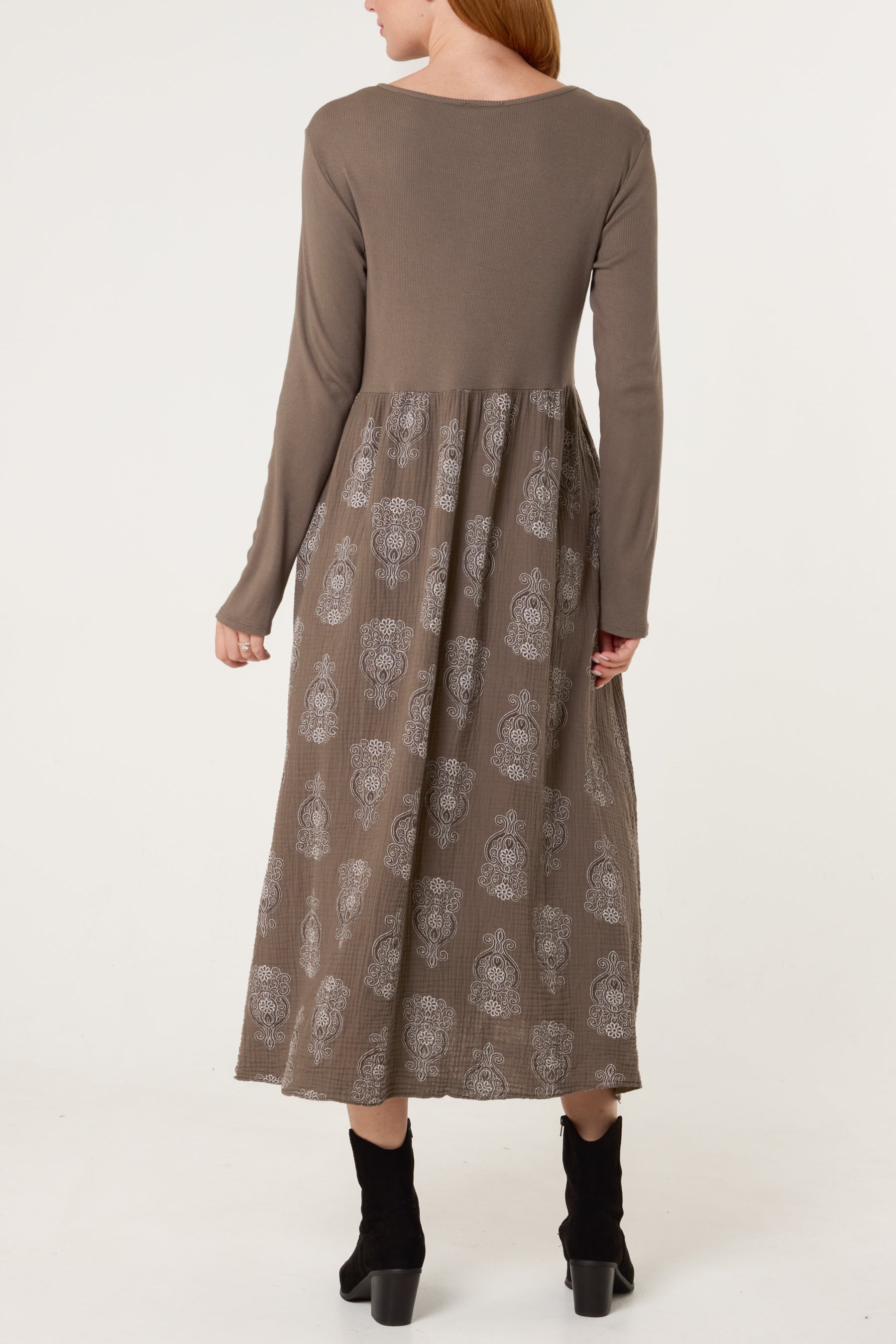 Ribbed Long Sleeve Mandala Dress
