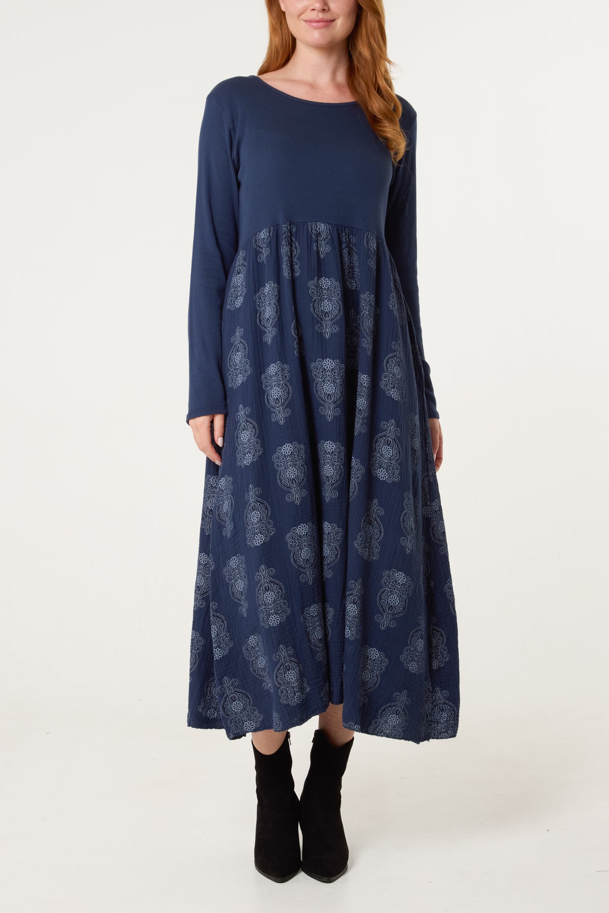 Ribbed Long Sleeve Mandala Dress