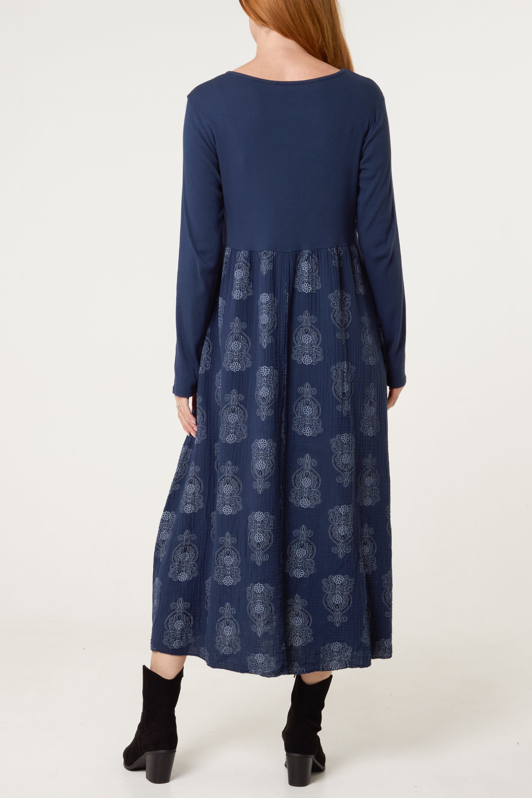Ribbed Long Sleeve Mandala Dress