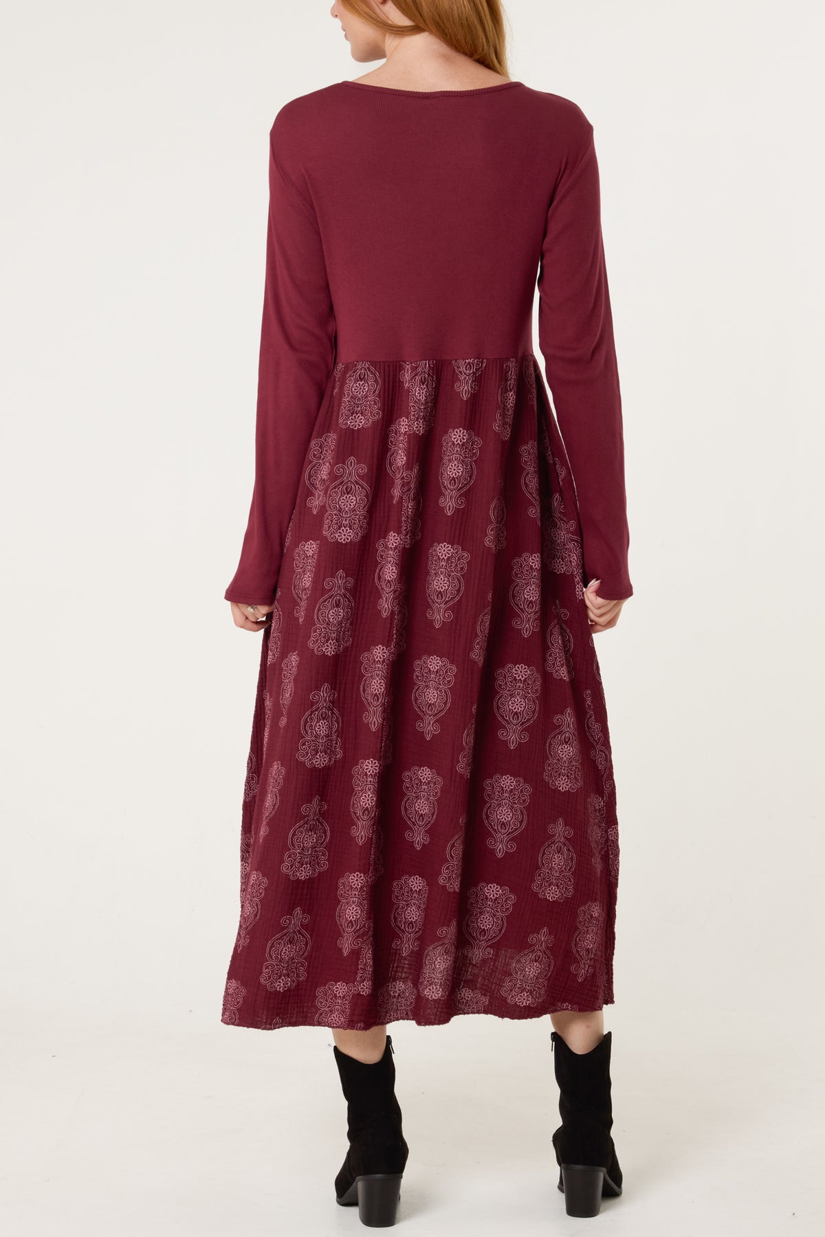 Ribbed Long Sleeve Mandala Dress