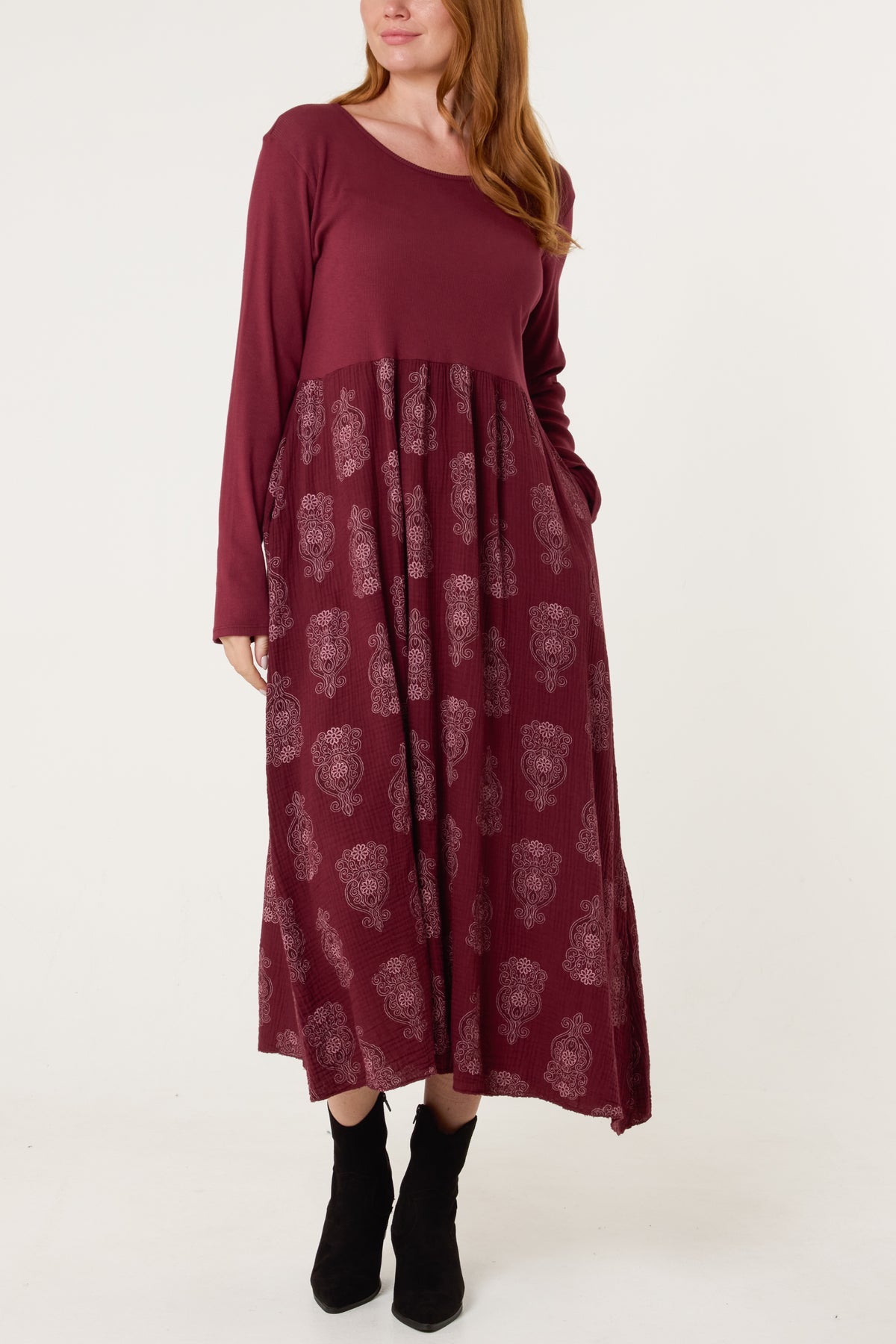 Ribbed Long Sleeve Mandala Dress