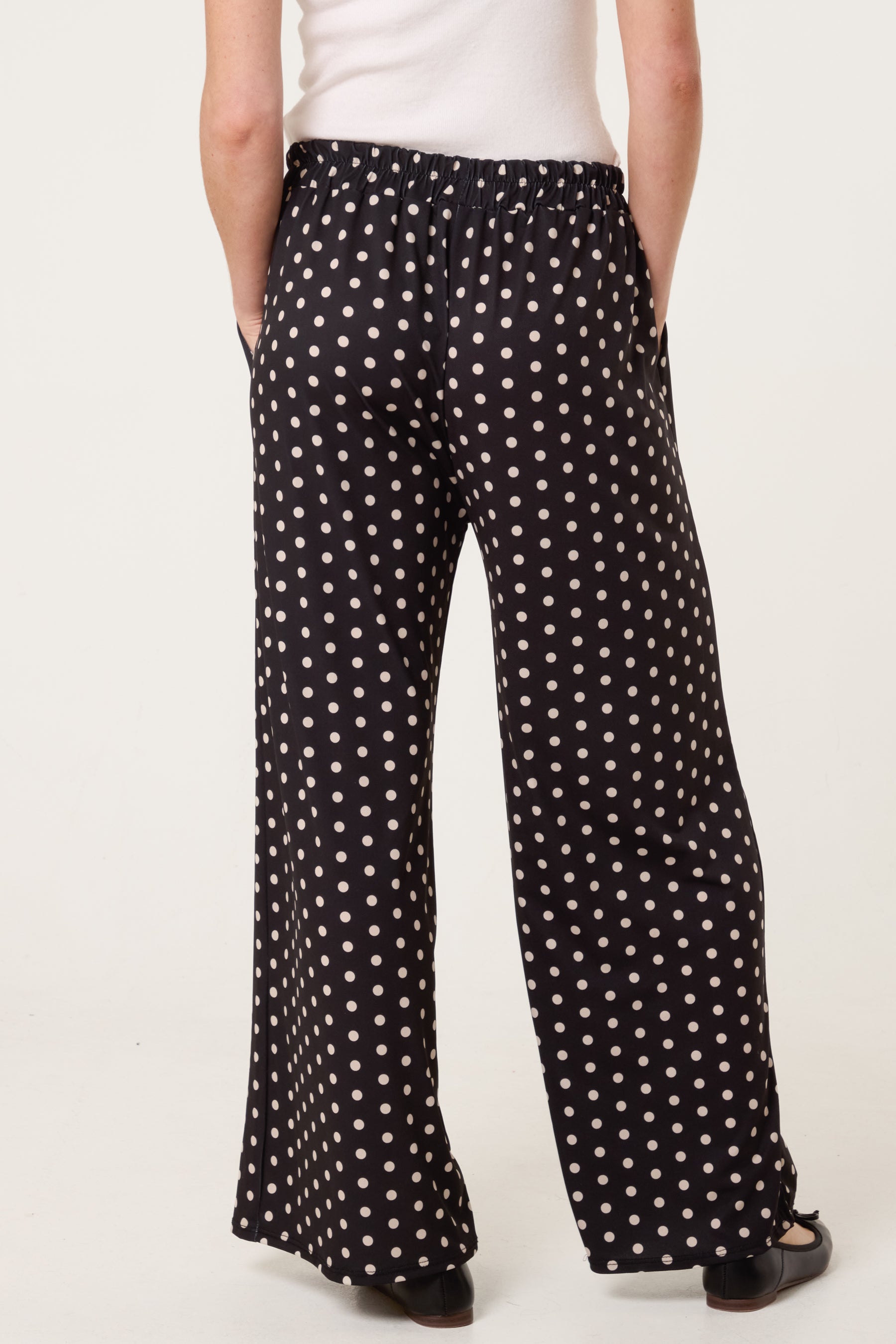 Polka Dot Jersey Wide Leg Trousers
