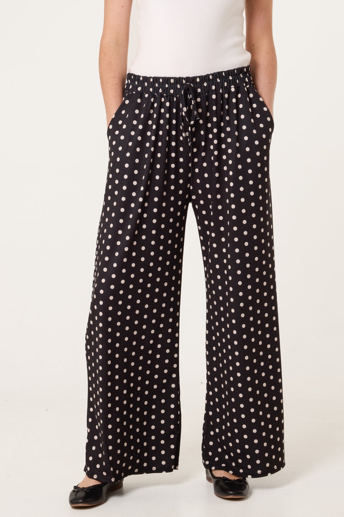 Polka Dot Jersey Wide Leg Trousers