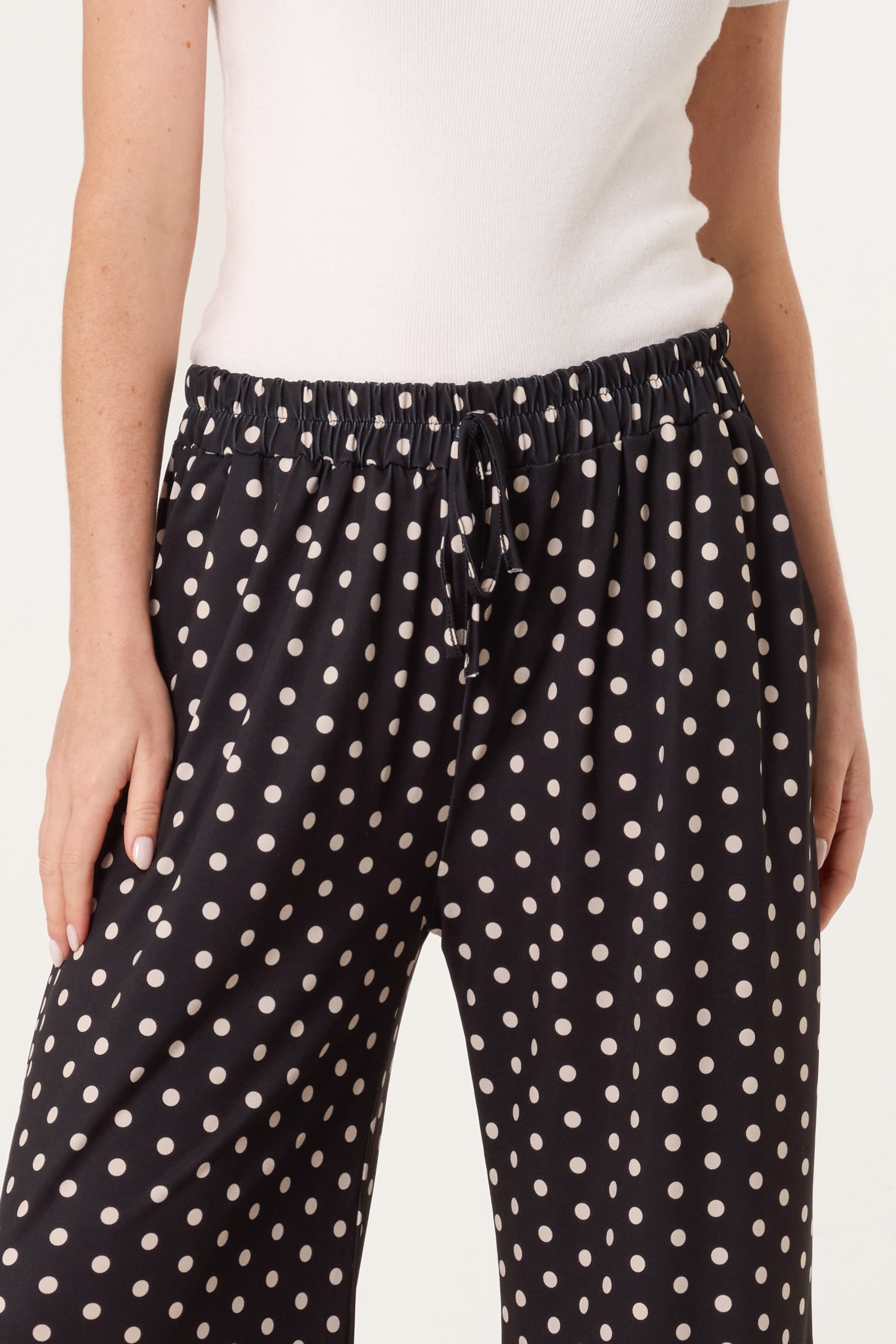 Polka Dot Jersey Wide Leg Trousers