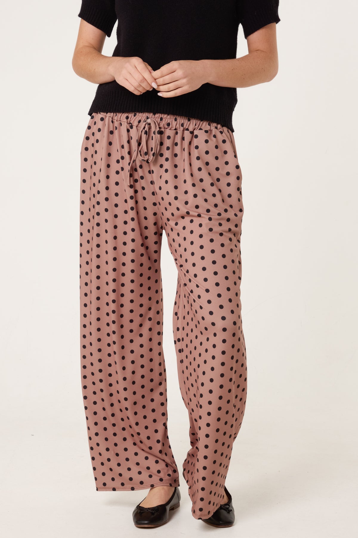 Polka Dot Jersey Wide Leg Trousers