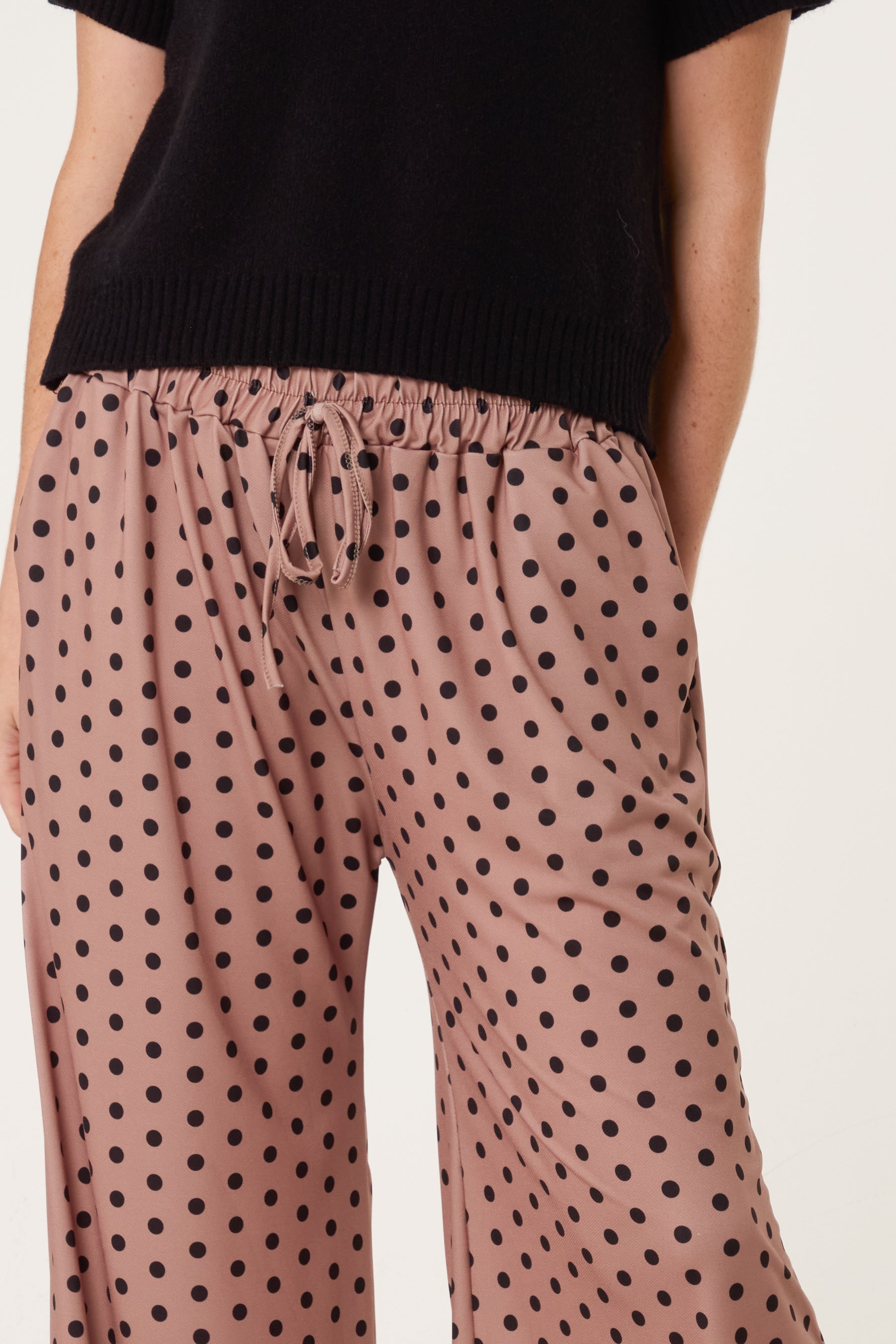 Polka Dot Jersey Wide Leg Trousers