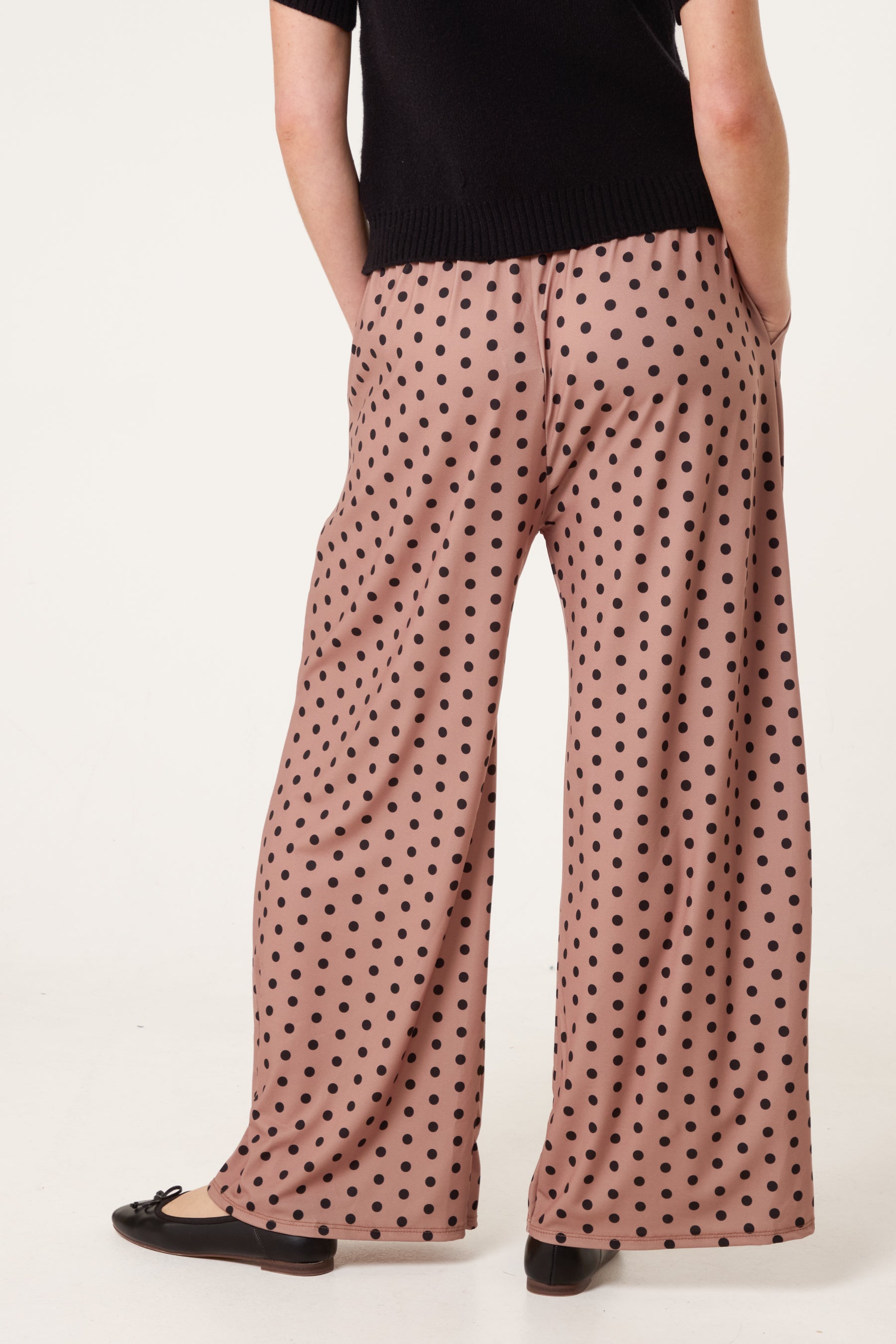 Polka Dot Jersey Wide Leg Trousers