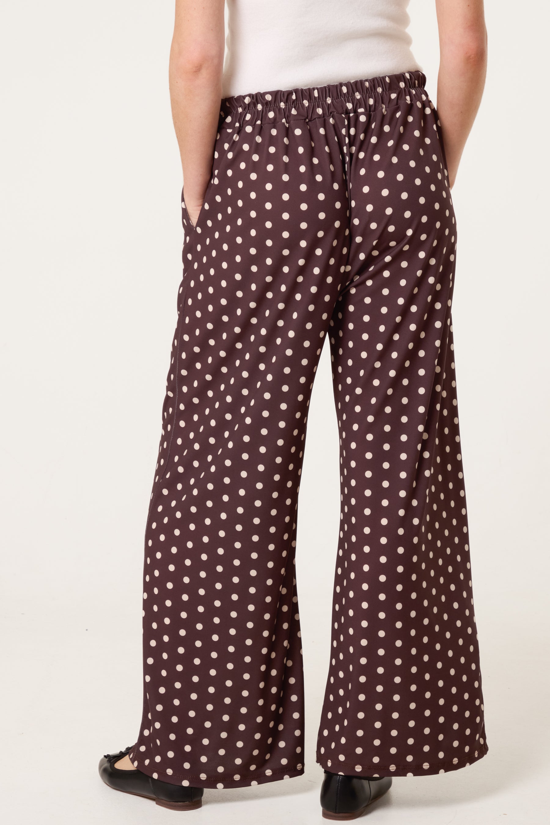 Polka Dot Jersey Wide Leg Trousers