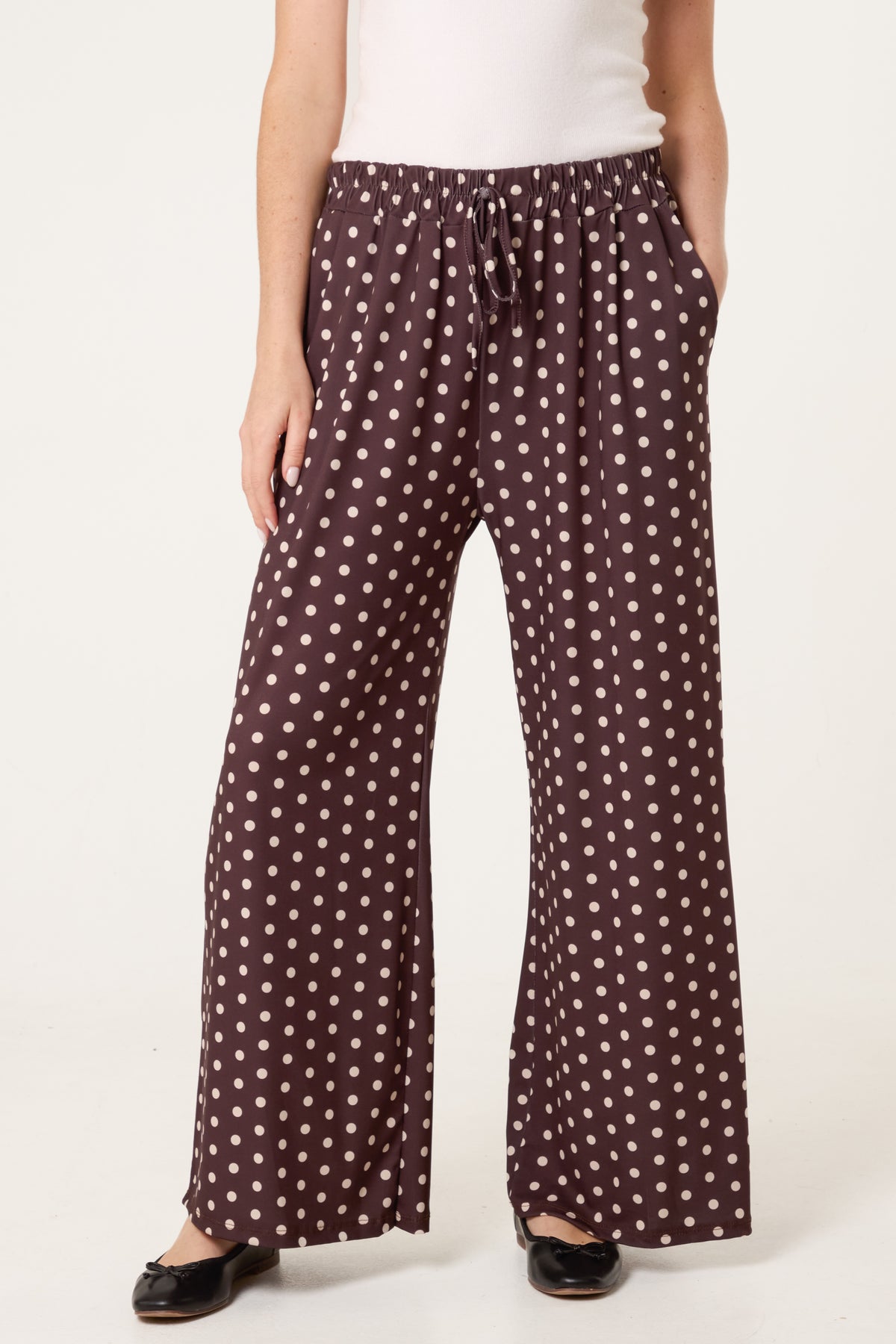 Polka Dot Jersey Wide Leg Trousers