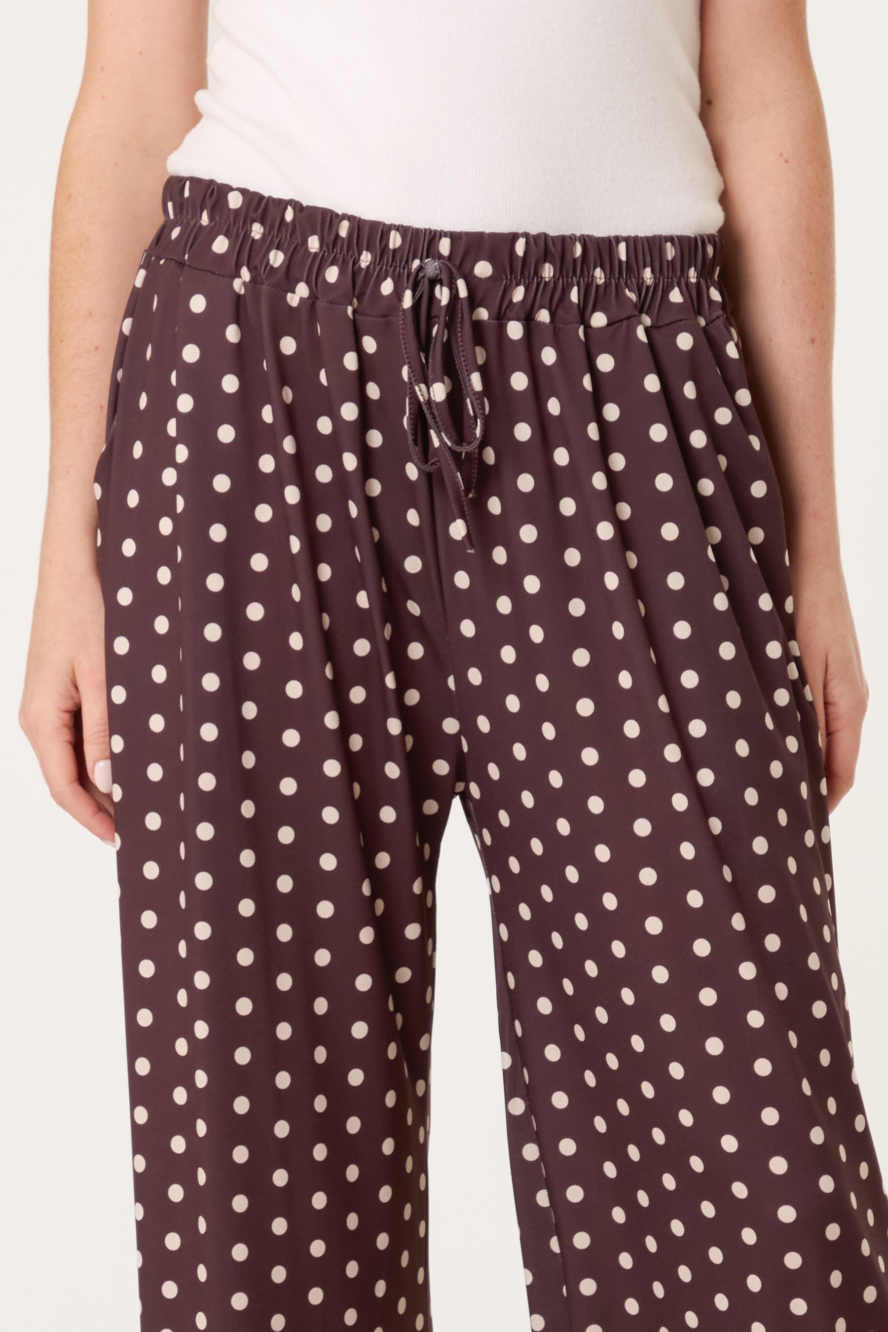 Polka Dot Jersey Wide Leg Trousers