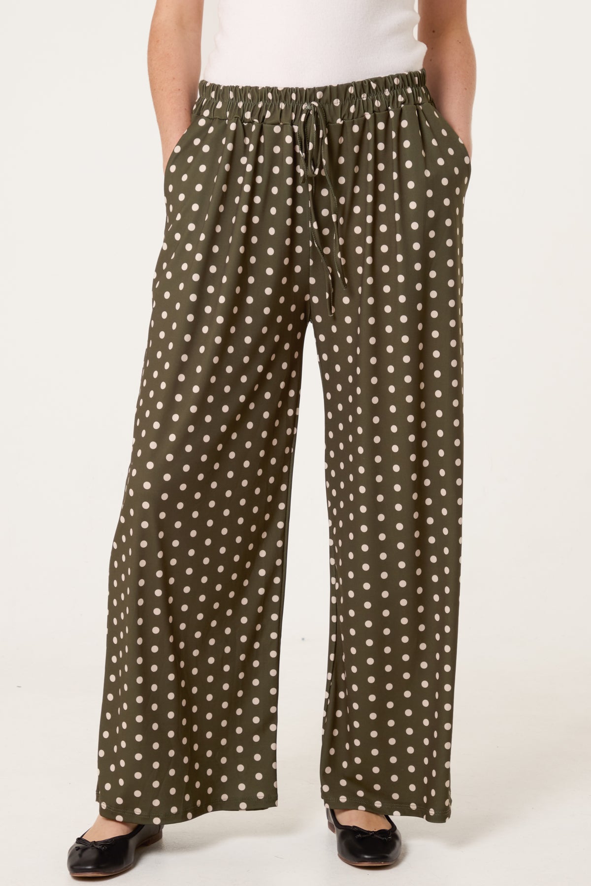 Polka Dot Jersey Wide Leg Trousers