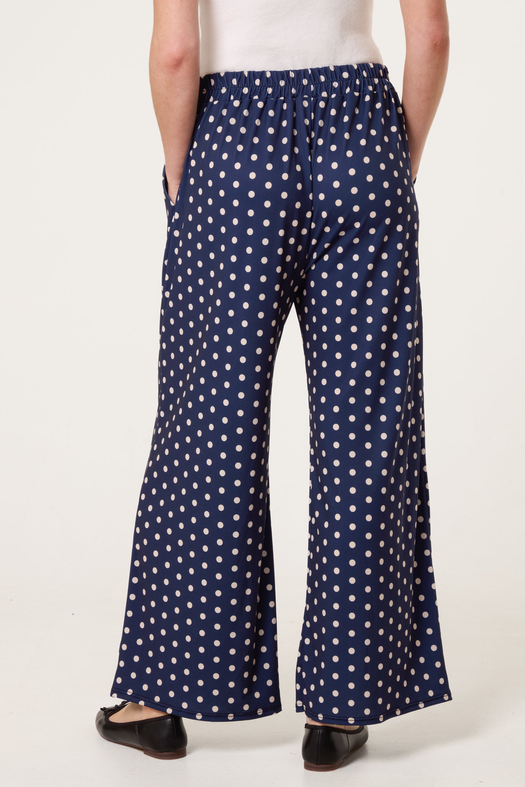 Polka Dot Jersey Wide Leg Trousers