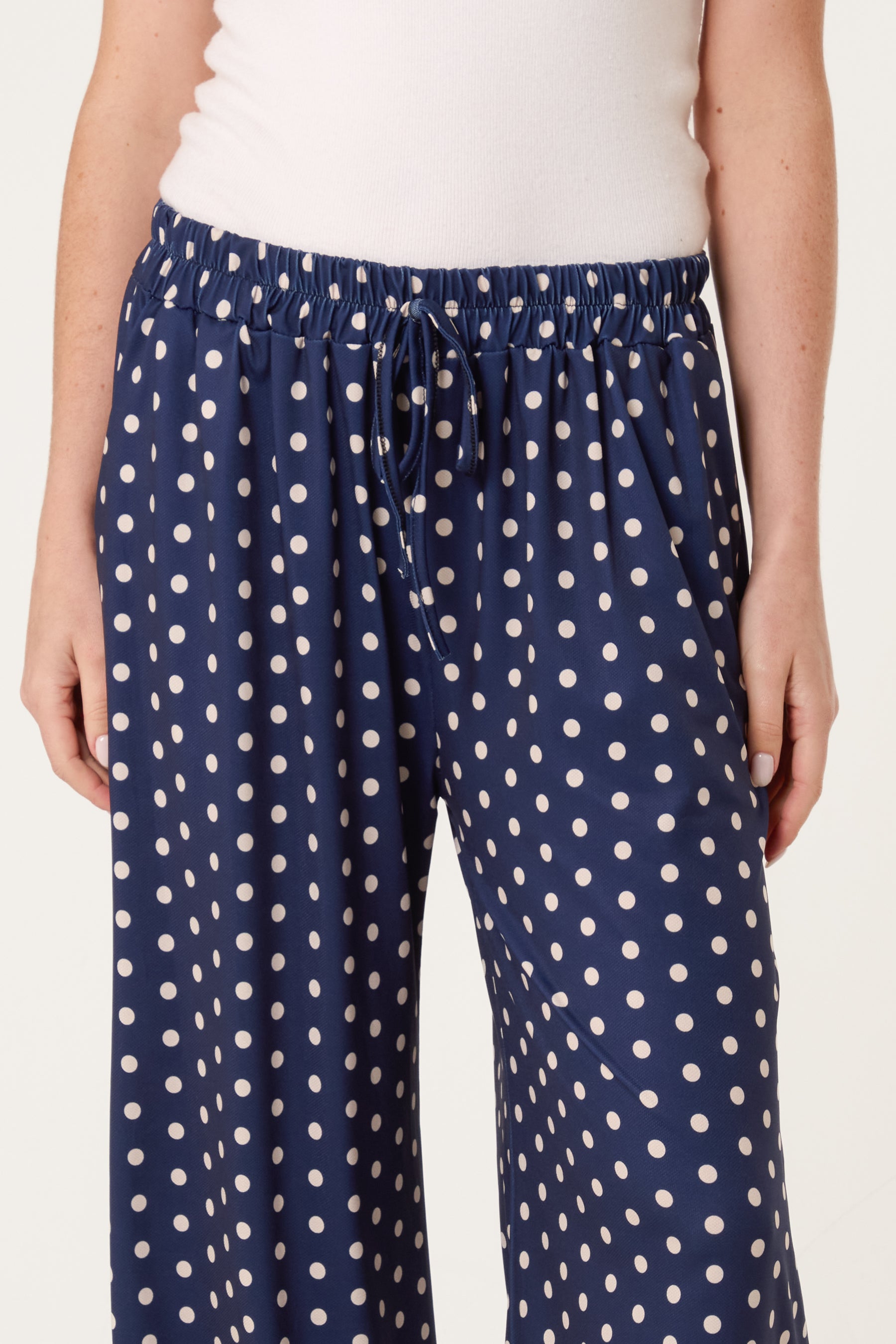 Polka Dot Jersey Wide Leg Trousers