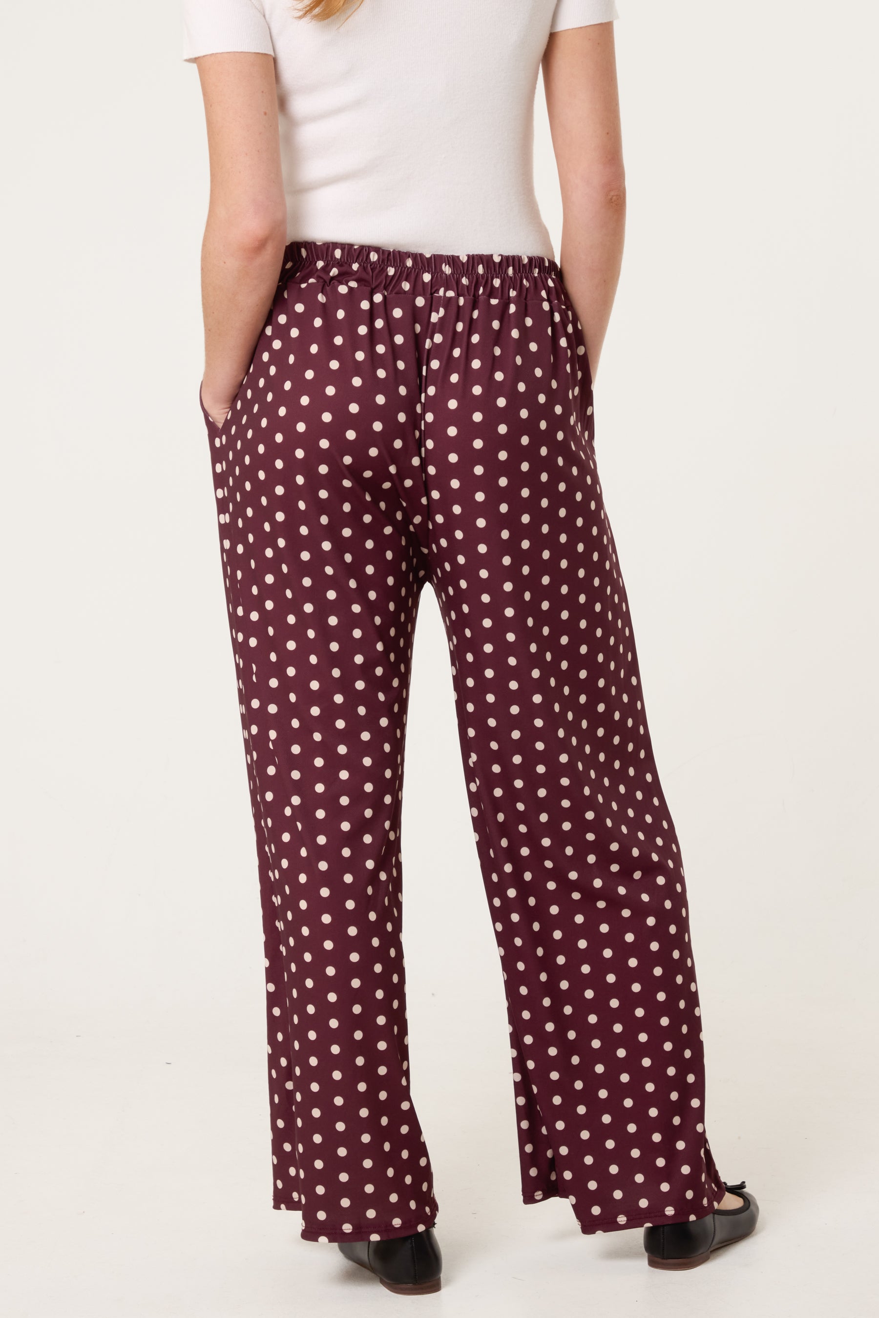 Polka Dot Jersey Wide Leg Trousers