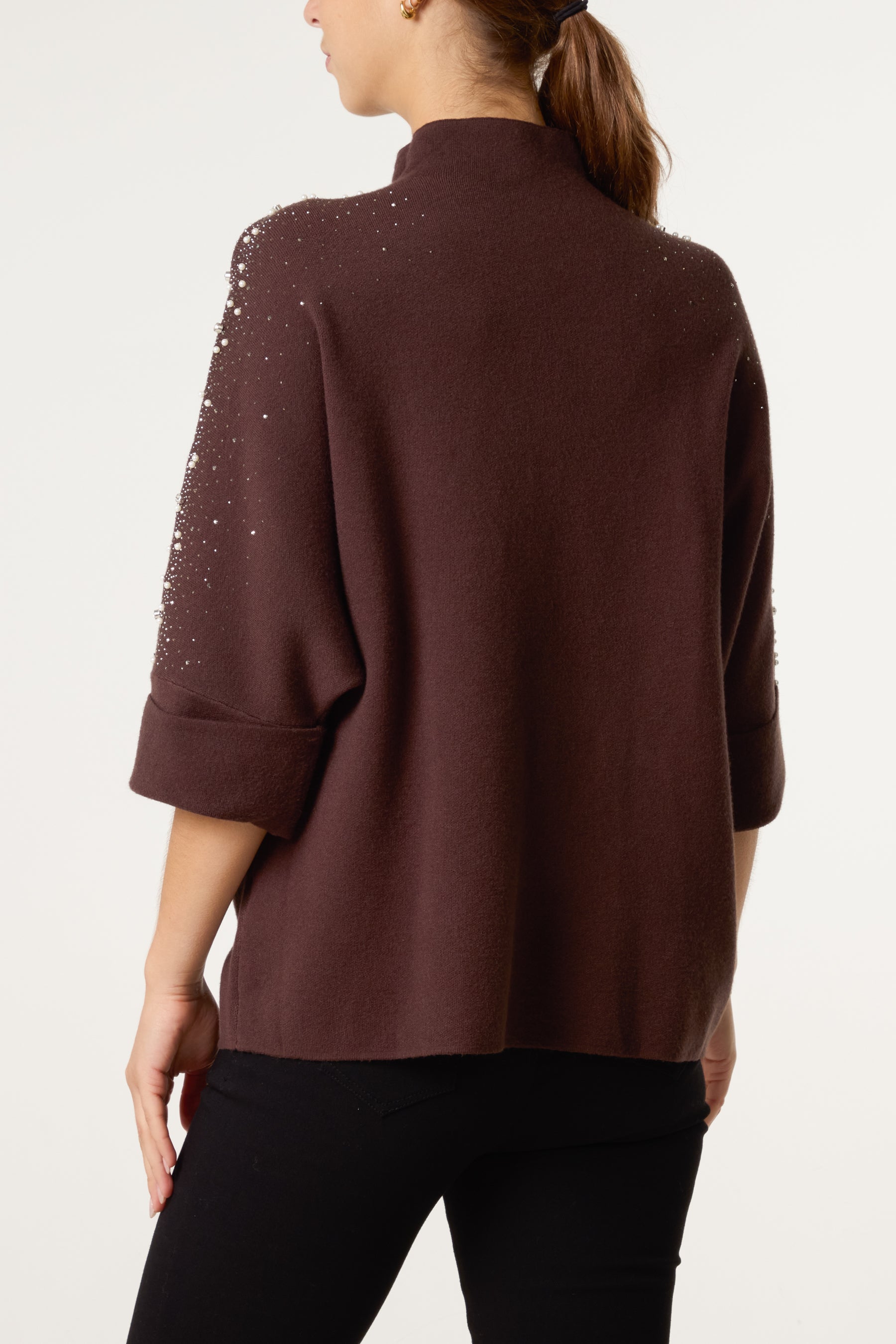 Pearls & Diamante Highneck Jumper