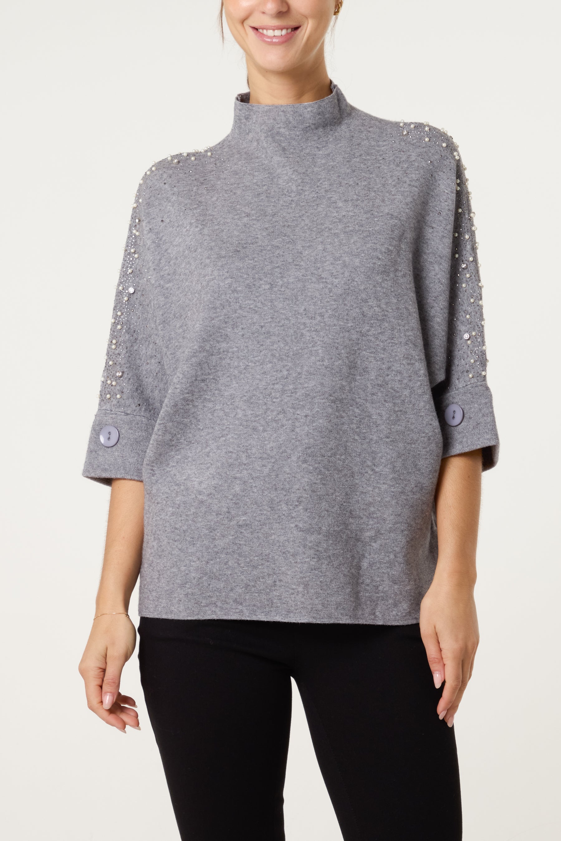 Pearls & Diamante Highneck Jumper