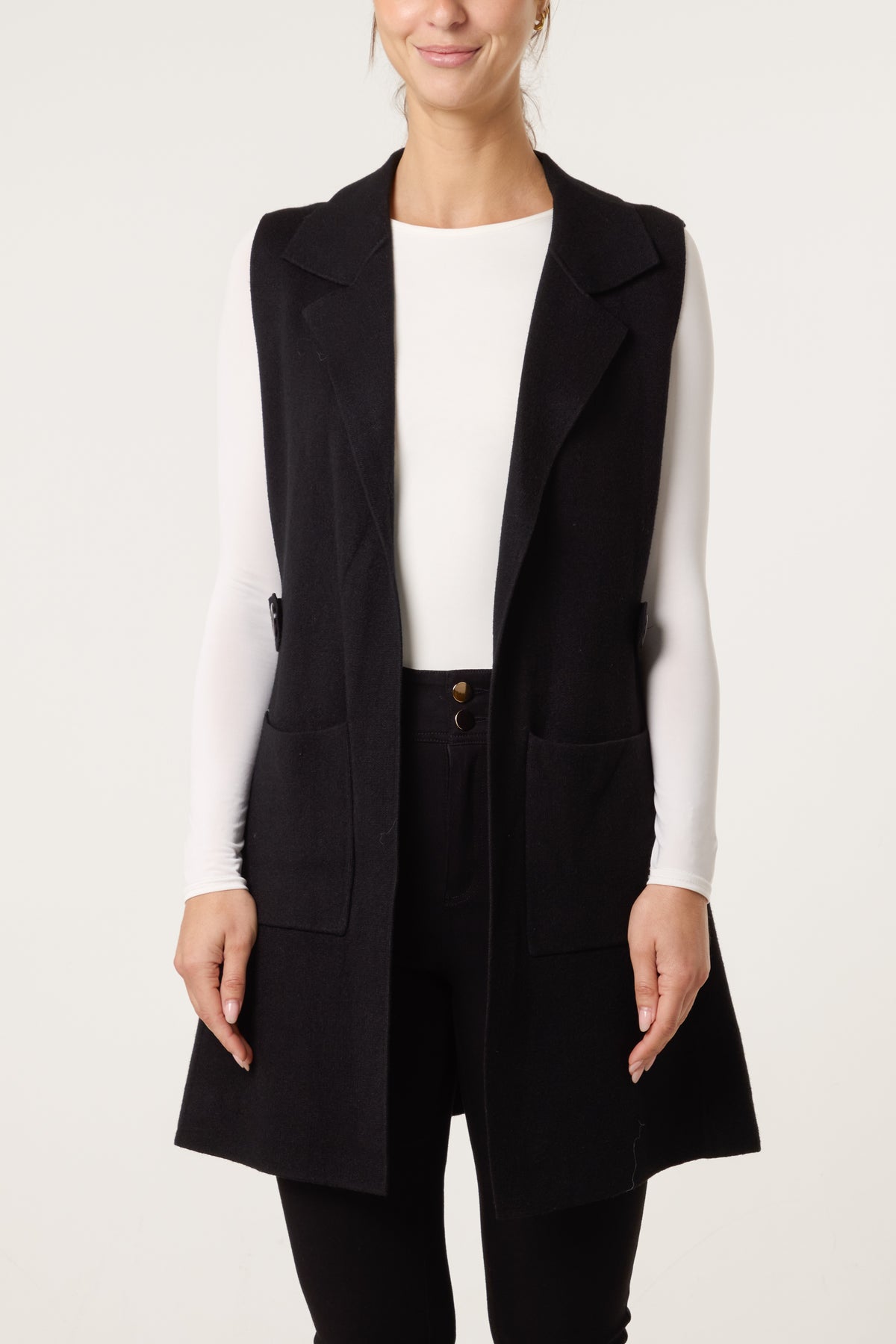 Lapel Collar Pockets Knitted Vest