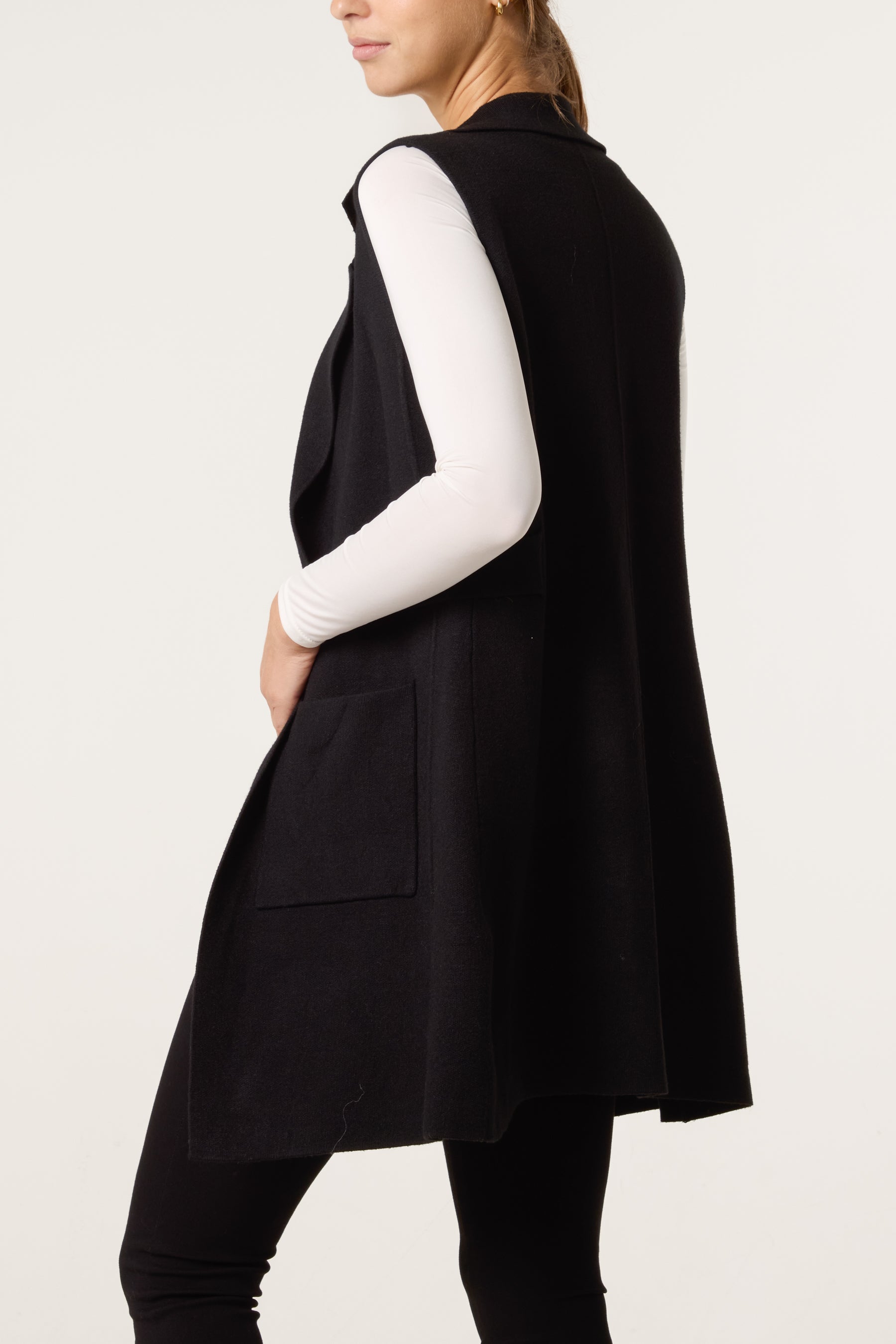Lapel Collar Pockets Knitted Vest