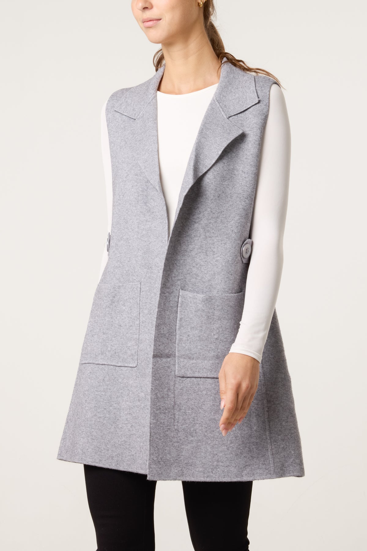 Lapel Collar Pockets Knitted Vest